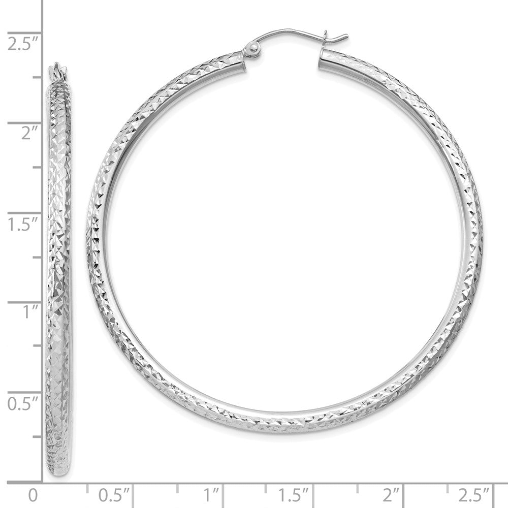10k White Gold Diamond-cut 3mm Round Hoop Earrings