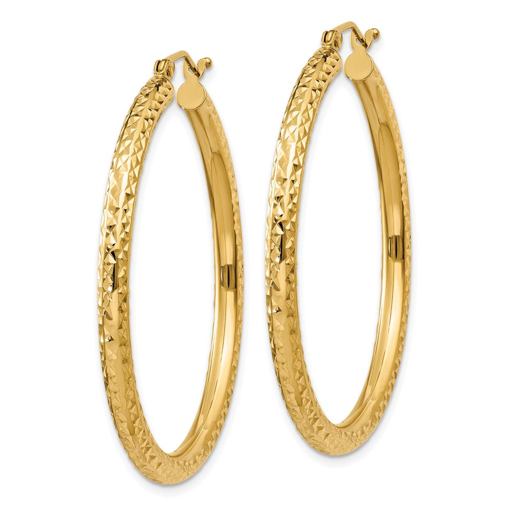 10k Diamond-cut 3mm Round Hoop Earrings