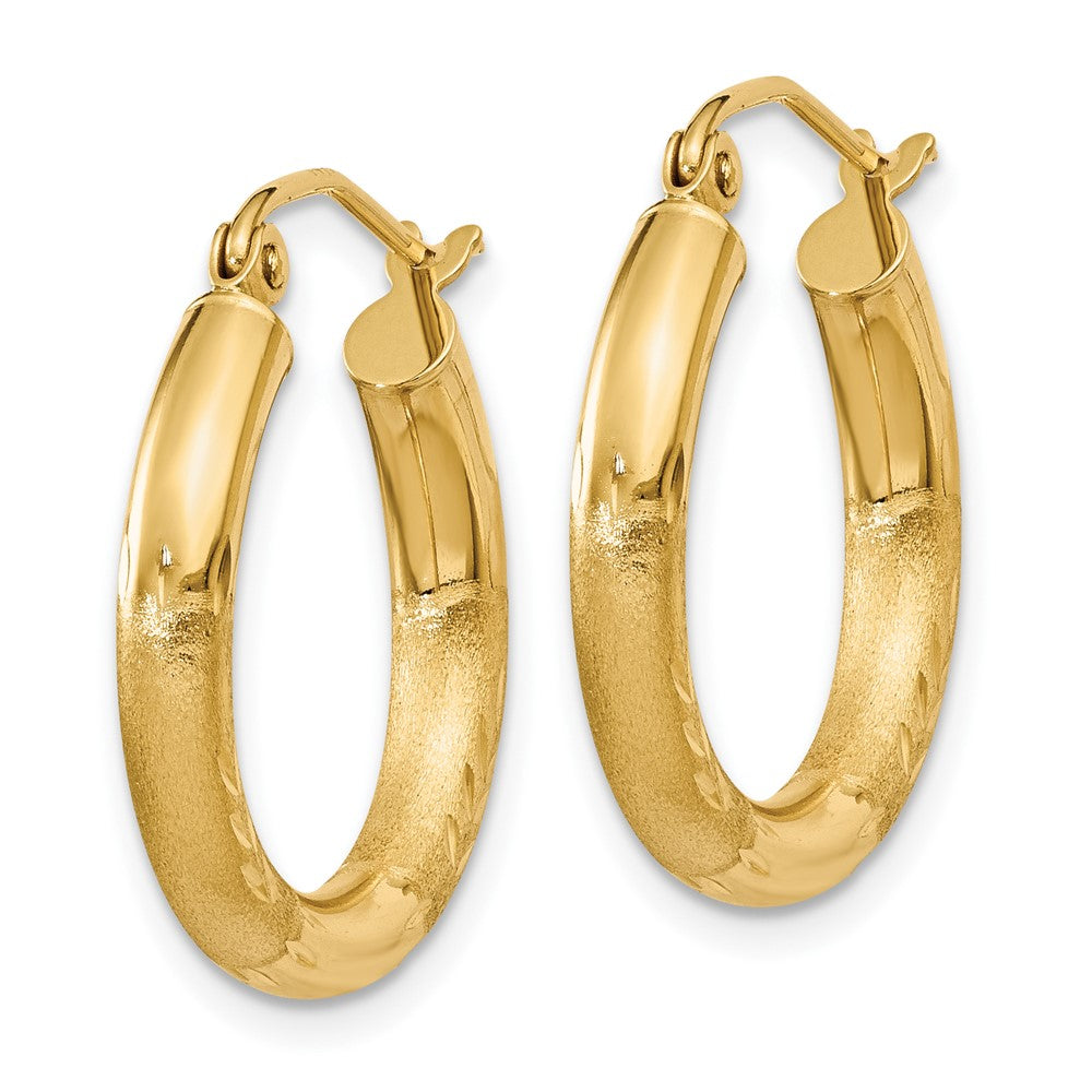 10k Satin & Diamond-cut 3mm Round Hoop Earrings