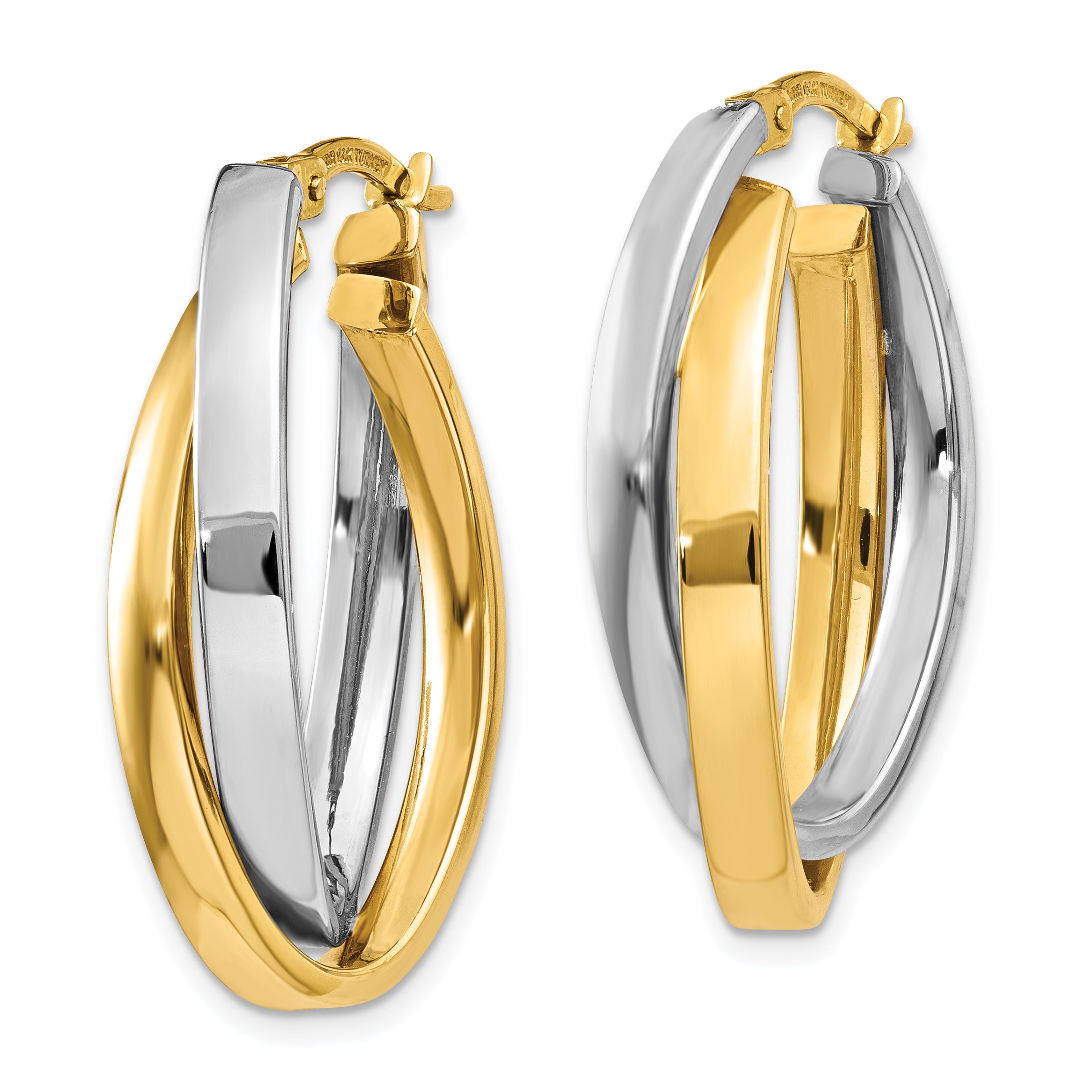 10k Two-tone Oval Hoop Earrings