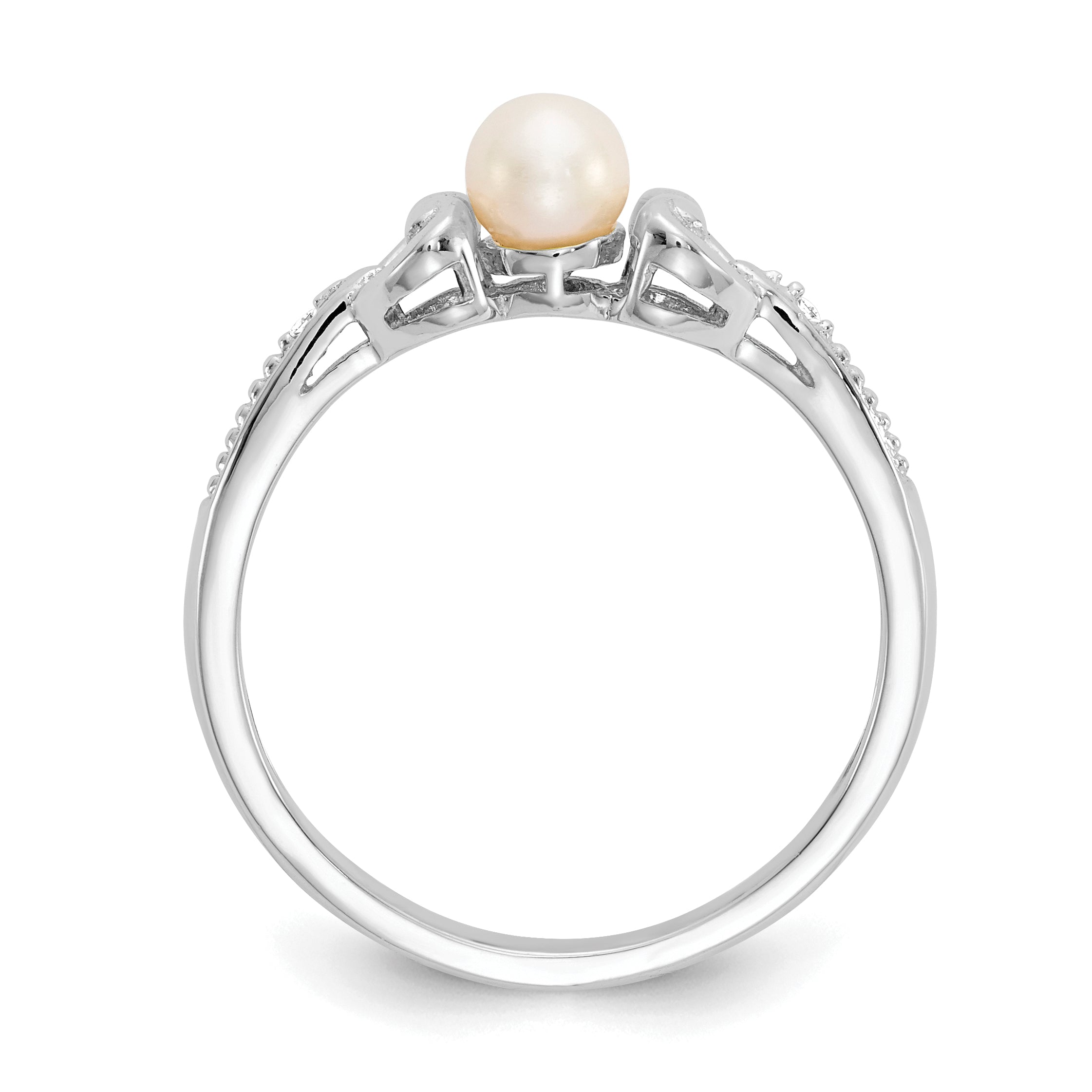 10k White Gold FW Cultured Pearl and Diamond Ring