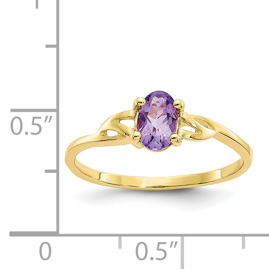 10k Polished Genuine Amethyst Birthstone Ring