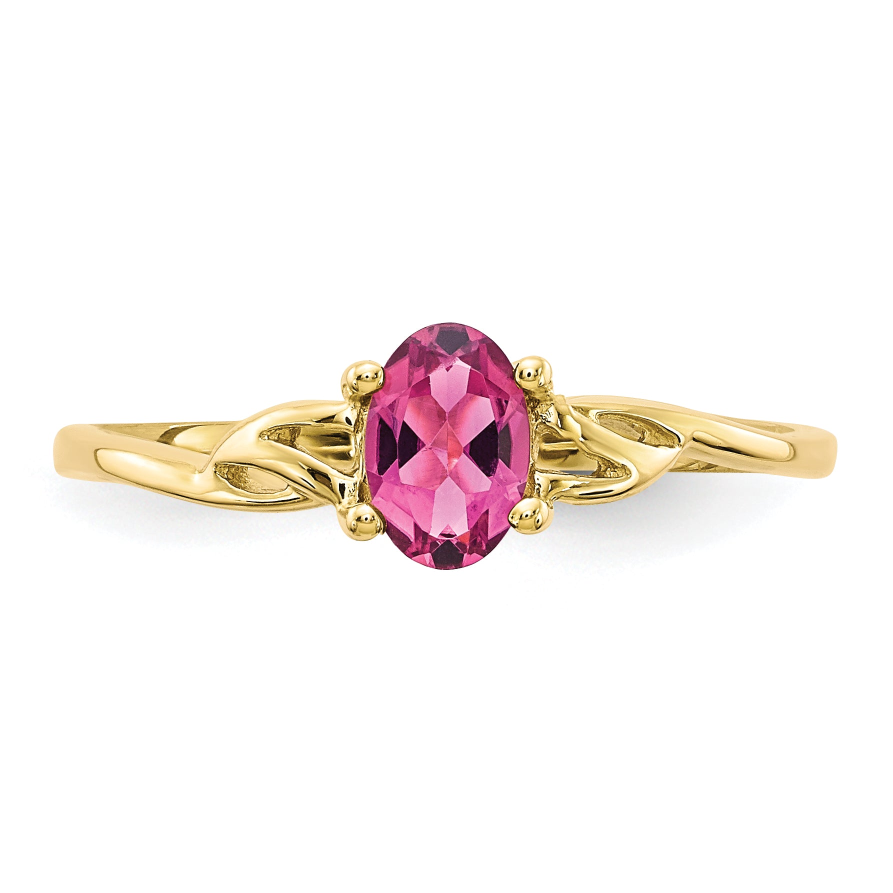 10k Polished Genuine Pink Tourmaline Birthstone Ring