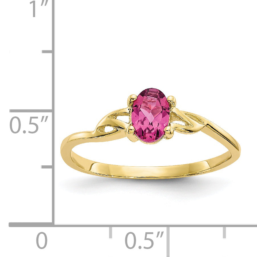 10k Polished Genuine Pink Tourmaline Birthstone Ring