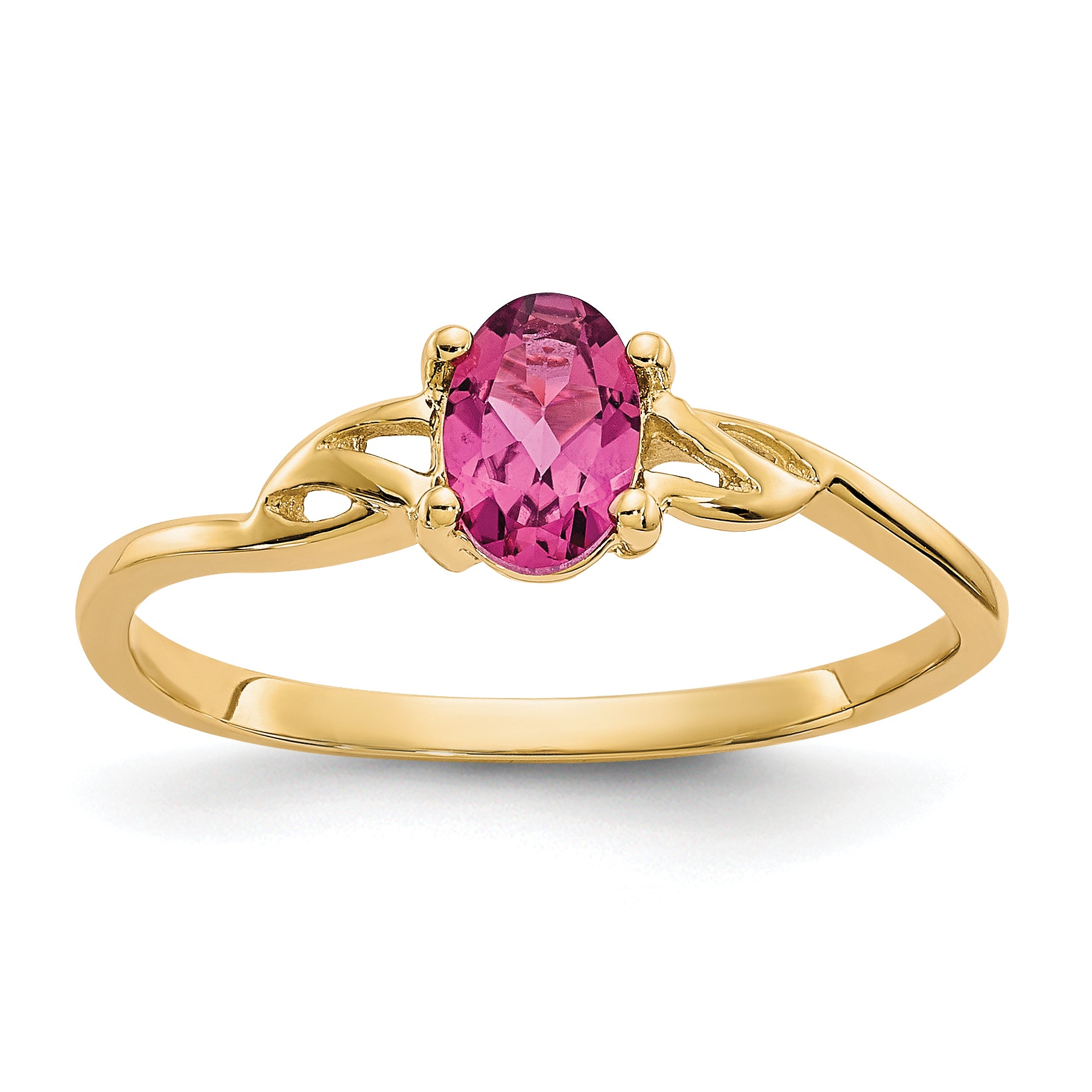 10k Polished Genuine Pink Tourmaline Birthstone Ring