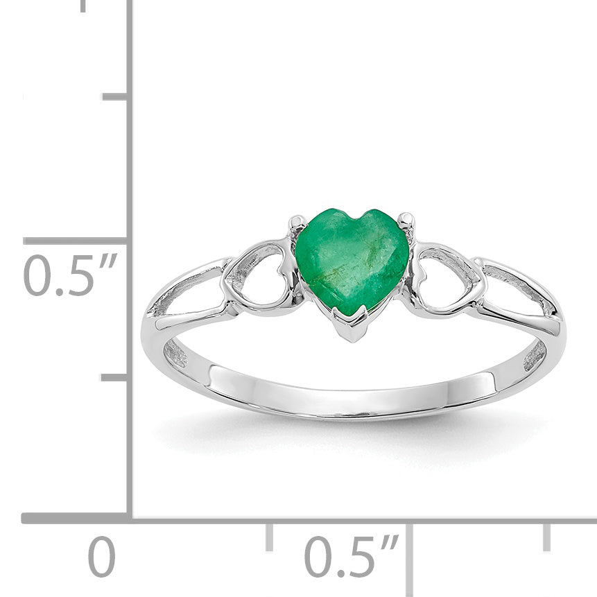 10k White Gold Polished Genuine Emerald Birthstone Ring