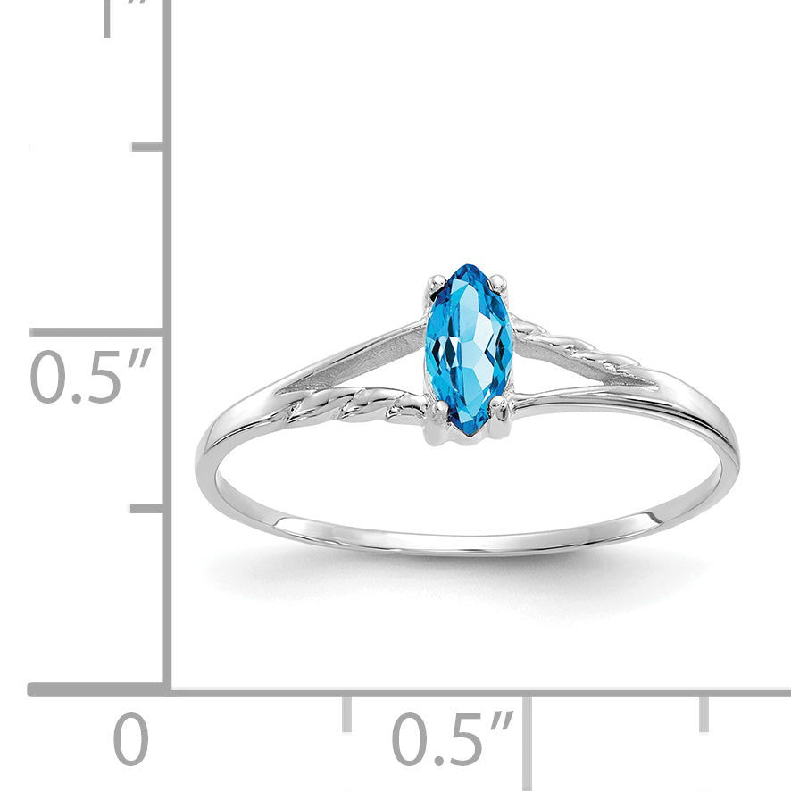 10k White Gold Polished Genuine Blue Topaz Birthstone Ring