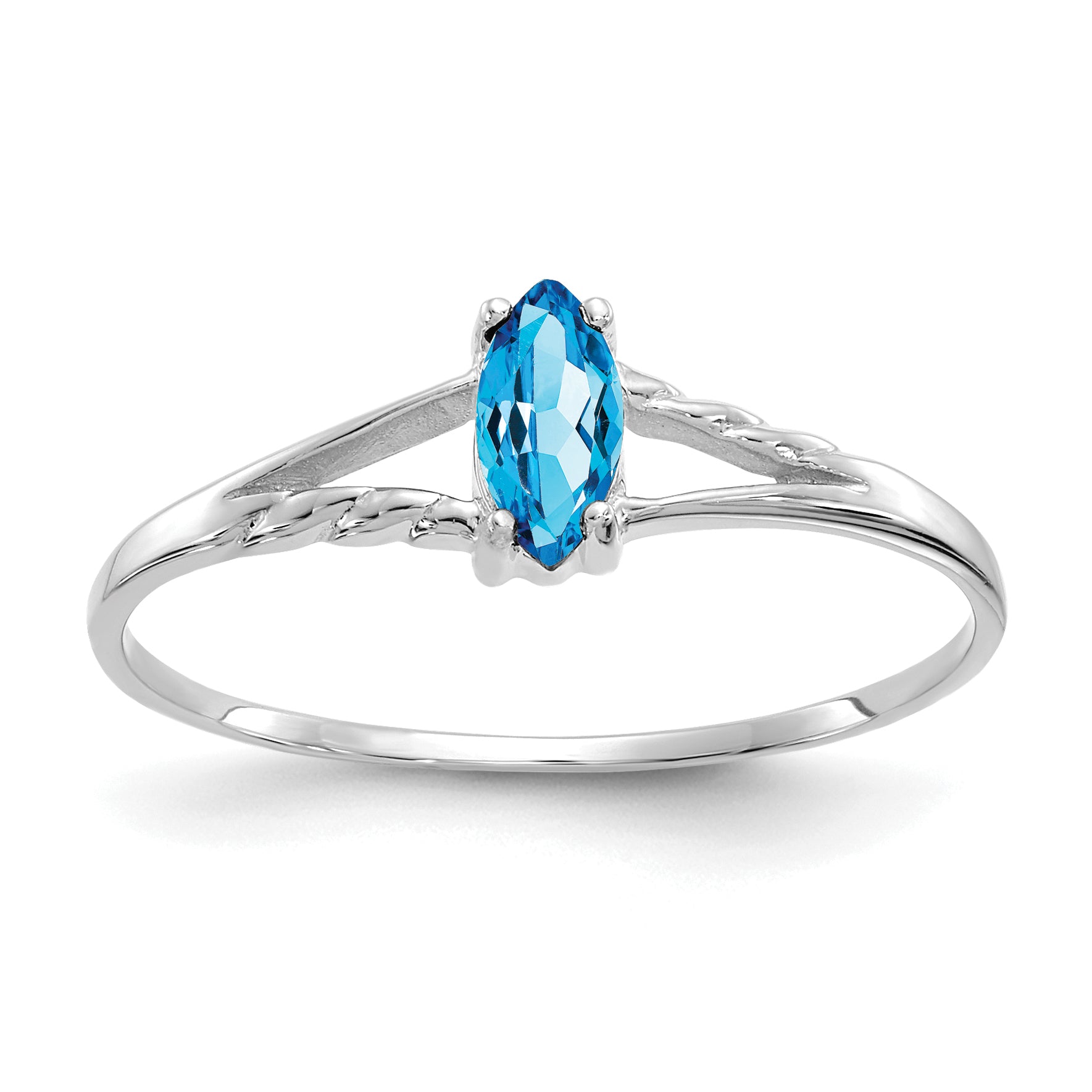 10k White Gold Polished Genuine Blue Topaz Birthstone Ring