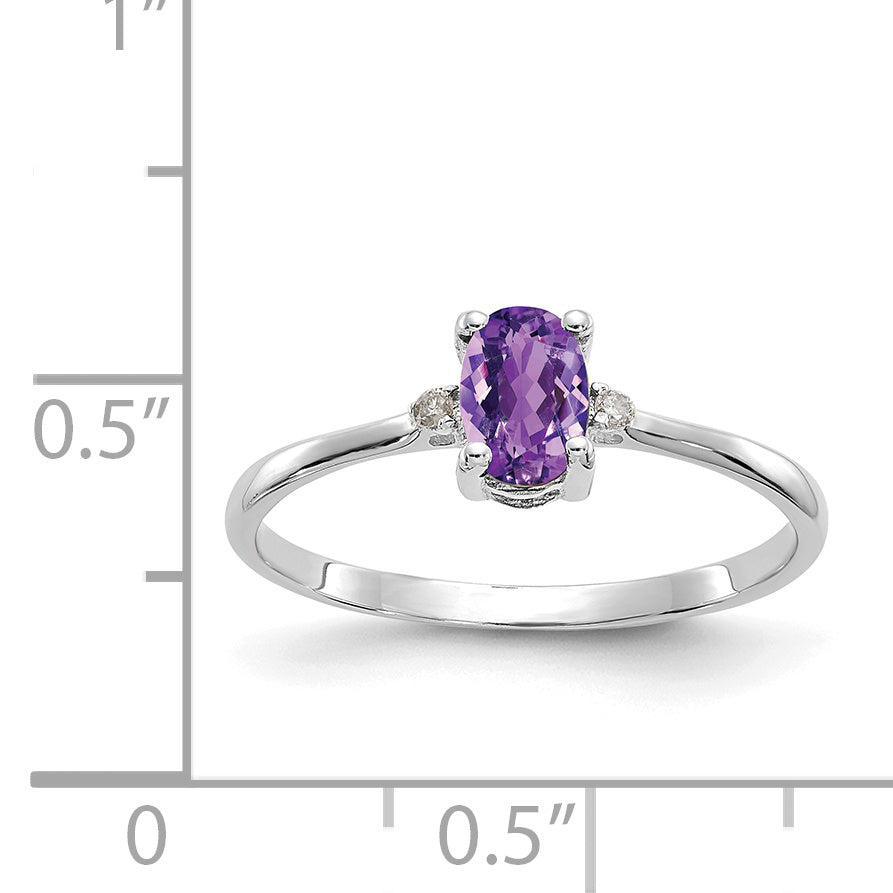 10k White Gold Polished Genuine Diamond & Amethyst Birthstone Ring