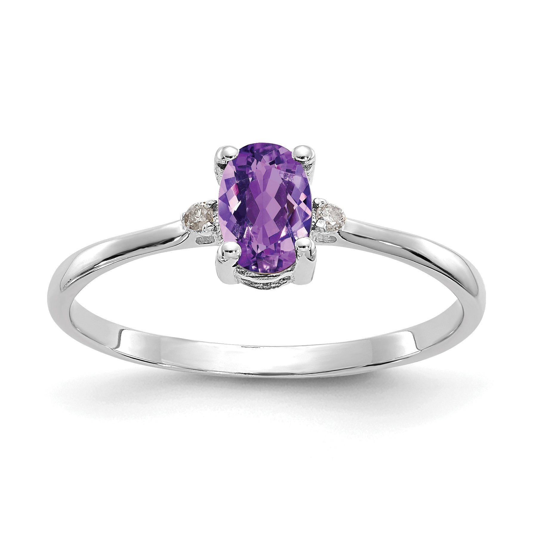10k White Gold Polished Genuine Diamond & Amethyst Birthstone Ring