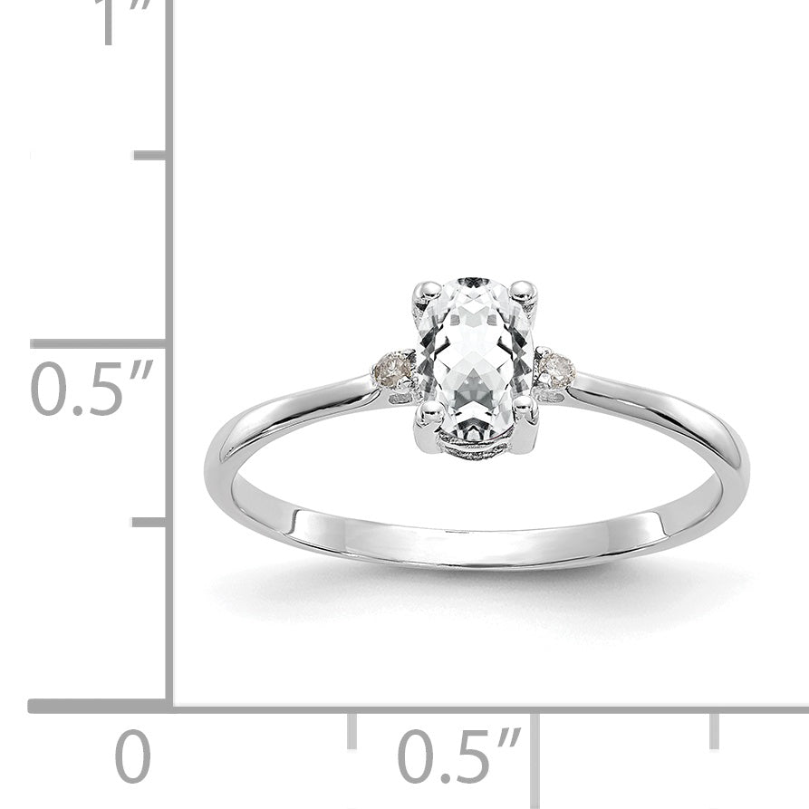 10k White Gold Polished GenuineDiamond/White Topaz Birthstone Ring