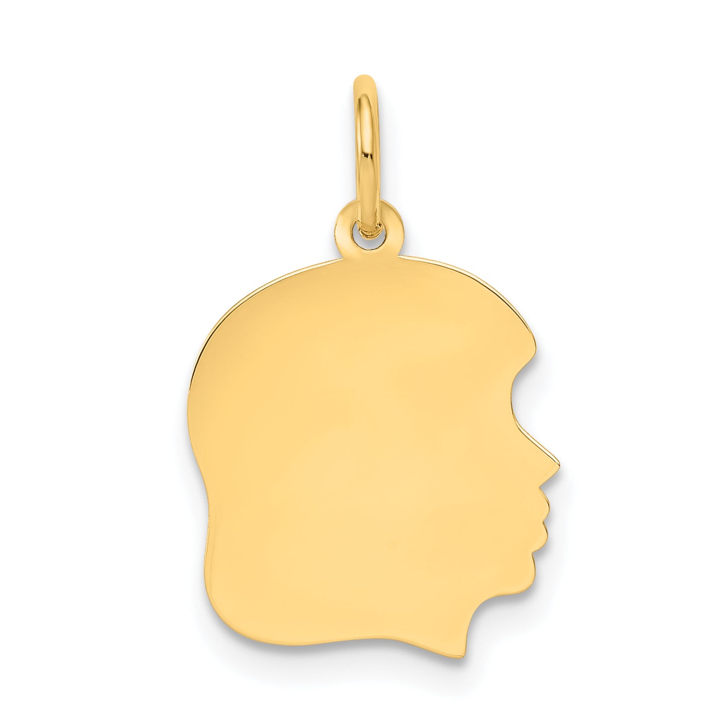 10K Plain Medium .018 Gauge Facing Right Engravable Girl Head Charm