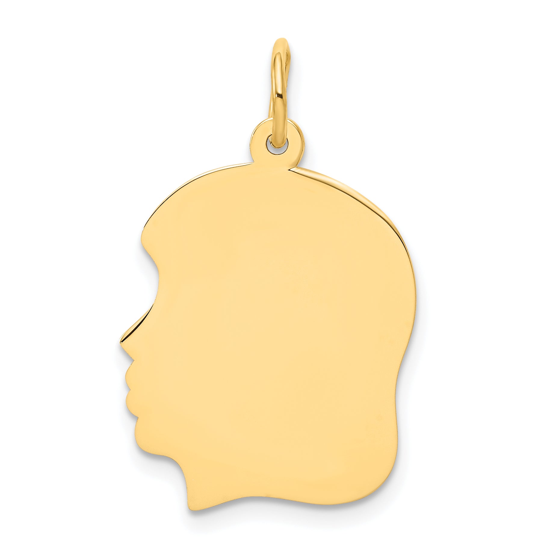 10K Plain Medium .013 Gauge Facing Left Engravable Girl Head Charm