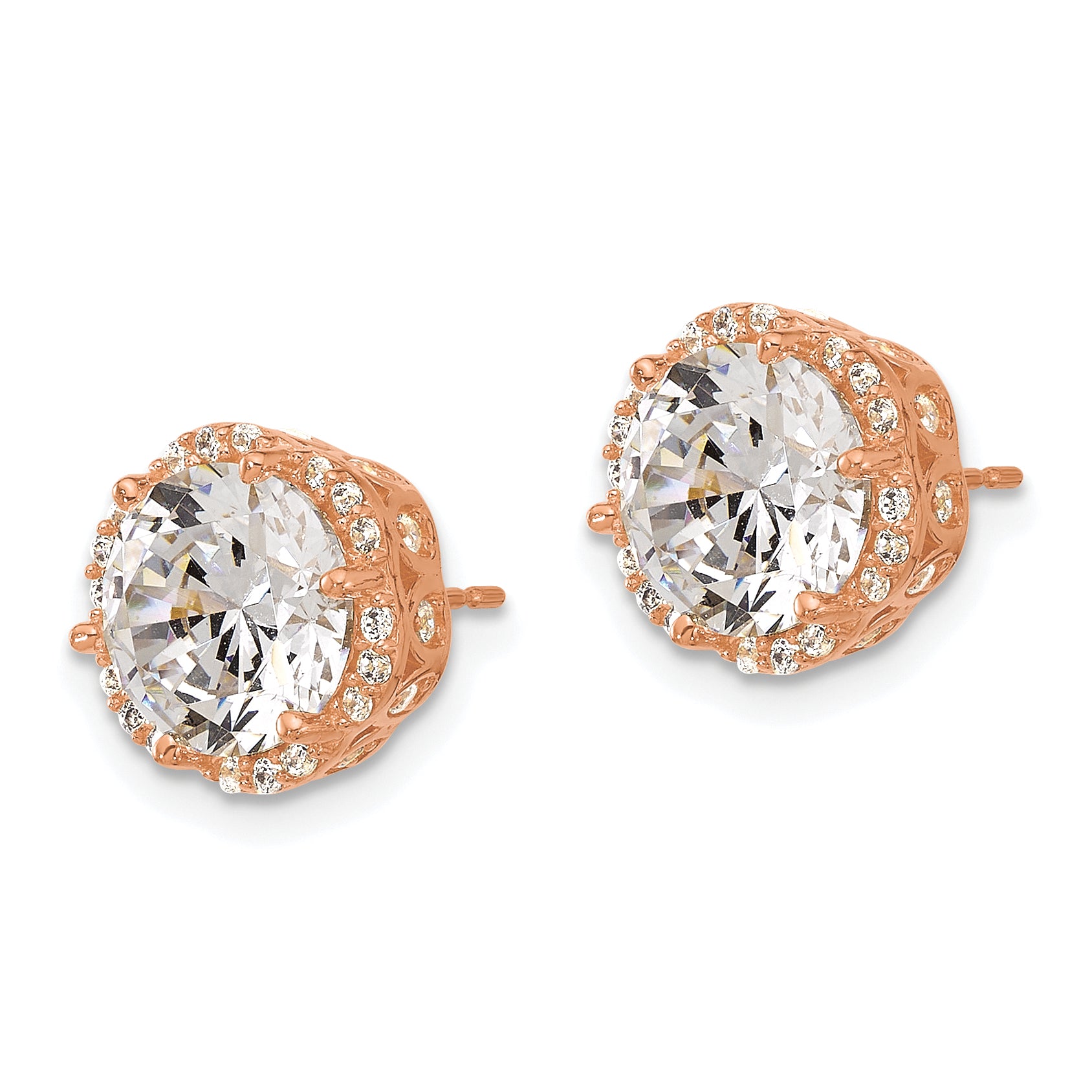 10K Tiara Collection Rose Gold Polished CZ Post Earrings