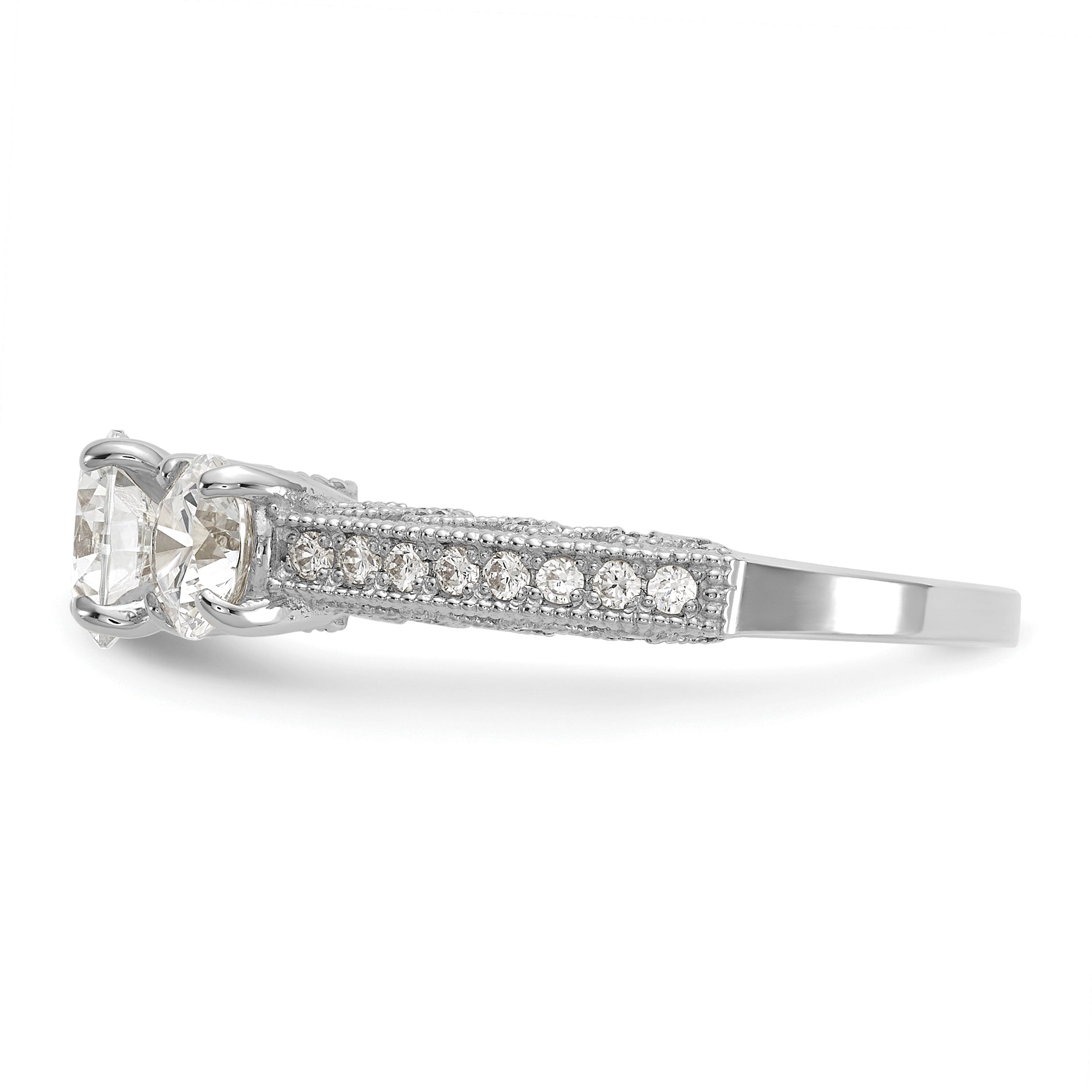 10K Tiara Collection White Gold Polished 3 Stone CZ Ring
