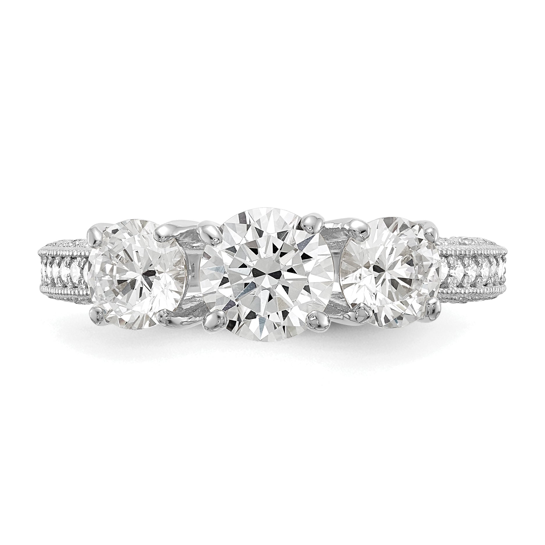 10K Tiara Collection White Gold Polished 3 Stone CZ Ring