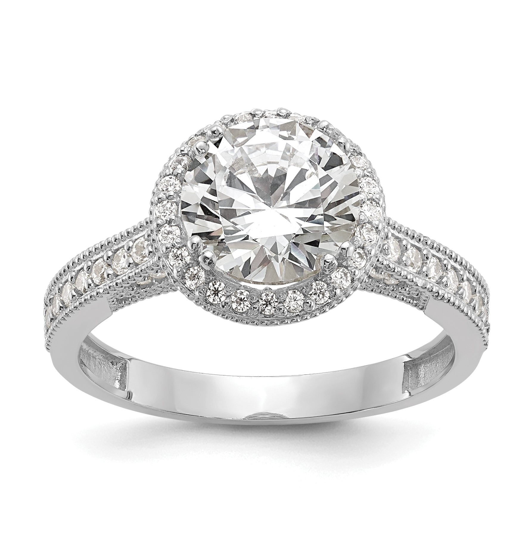 10K Tiara Collection White Gold Polished CZ Ring