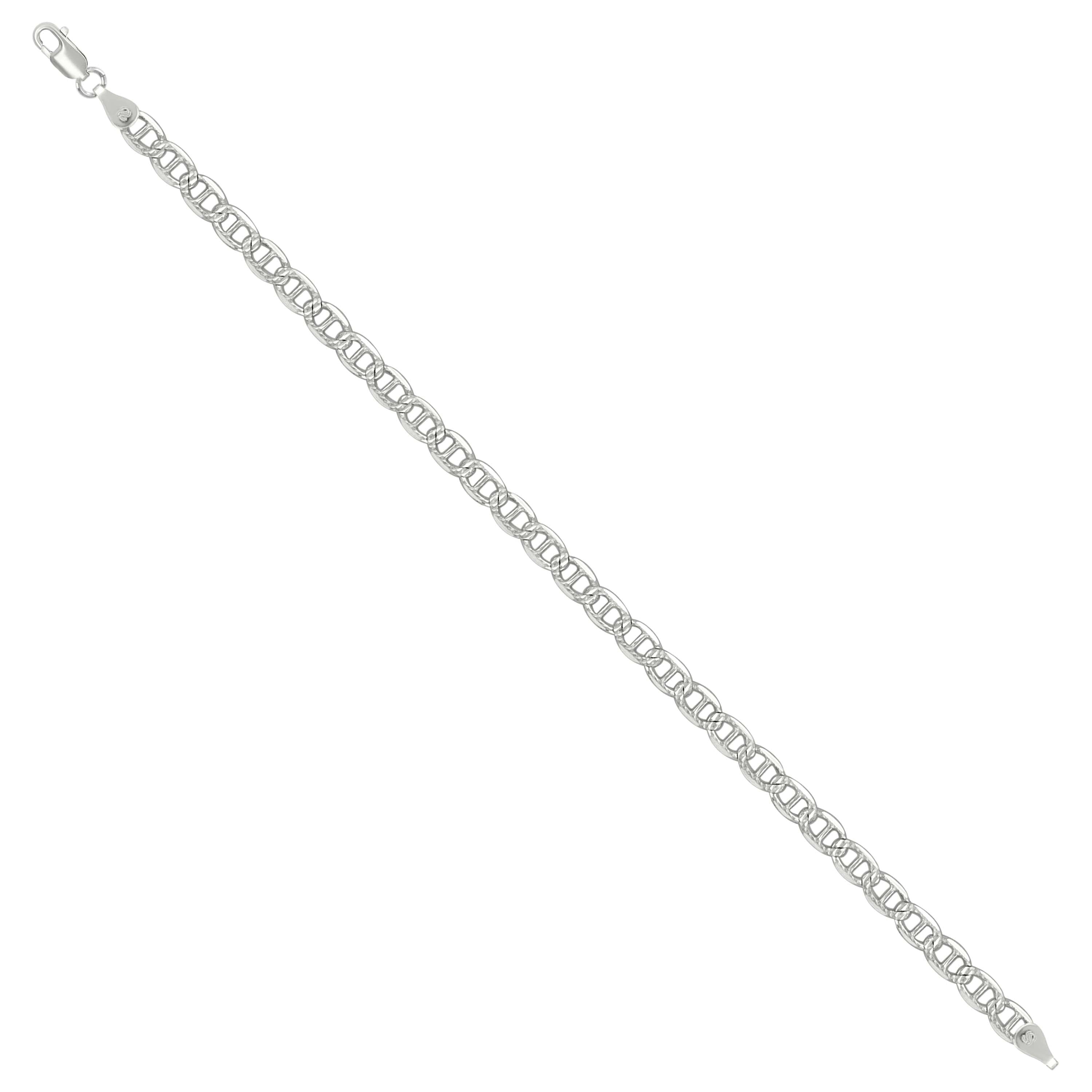 925 Sterling Silver Solid Pave Classic Mariner Silver Chain 080 3mm