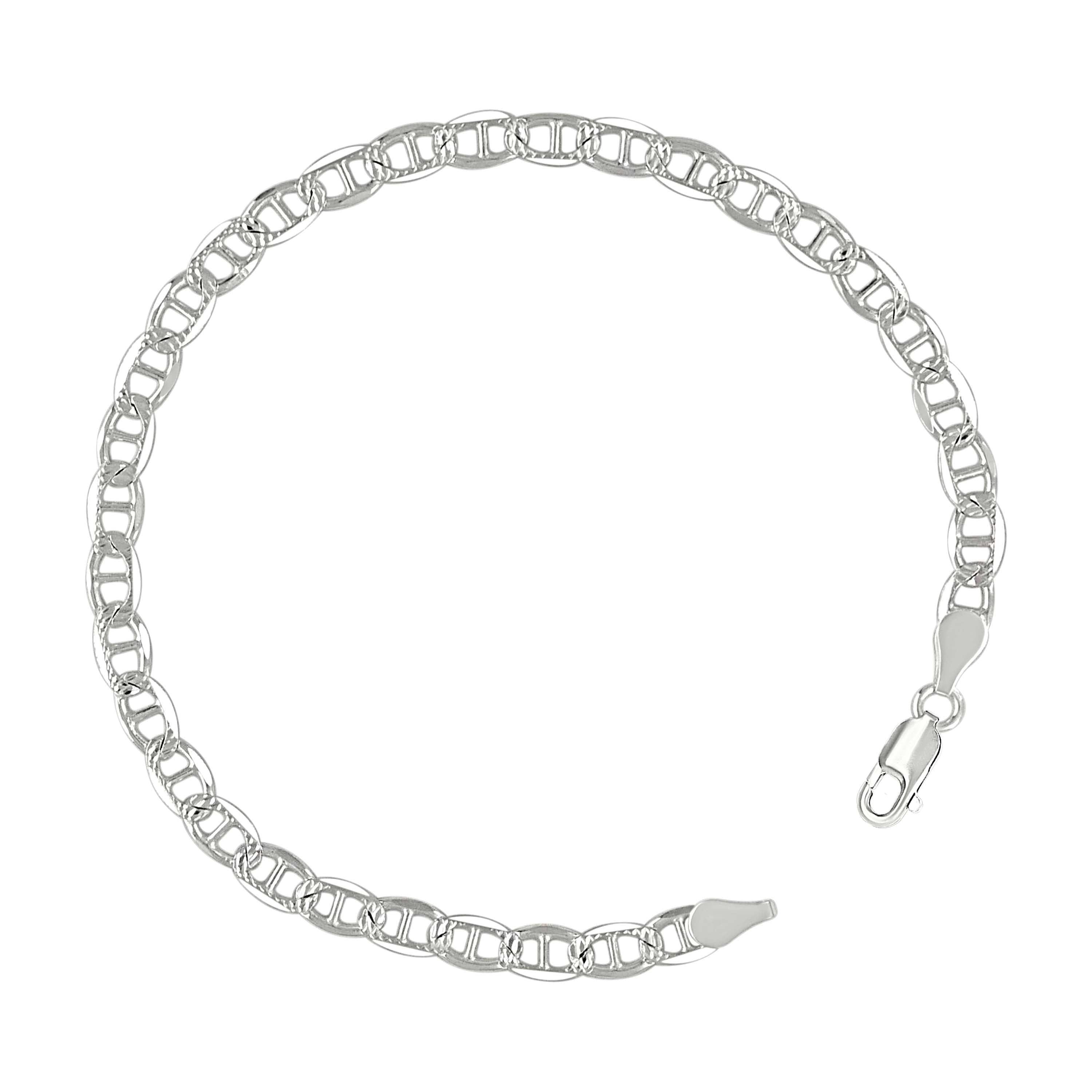 925 Sterling Silver Solid Pave Classic Mariner Silver Chain 080 3mm