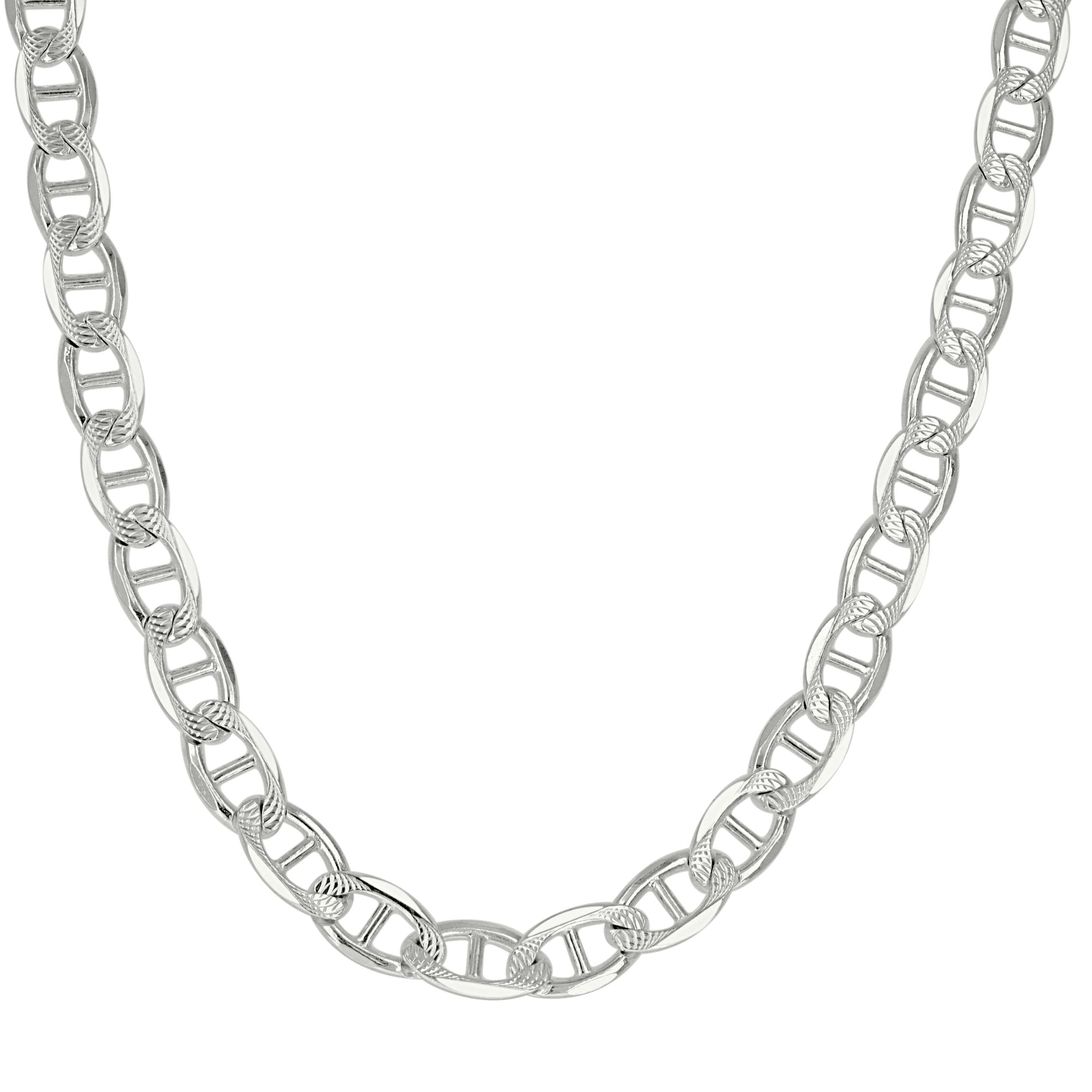 925 Sterling Silver Solid Pave Classic Mariner Silver Chain 080 3mm