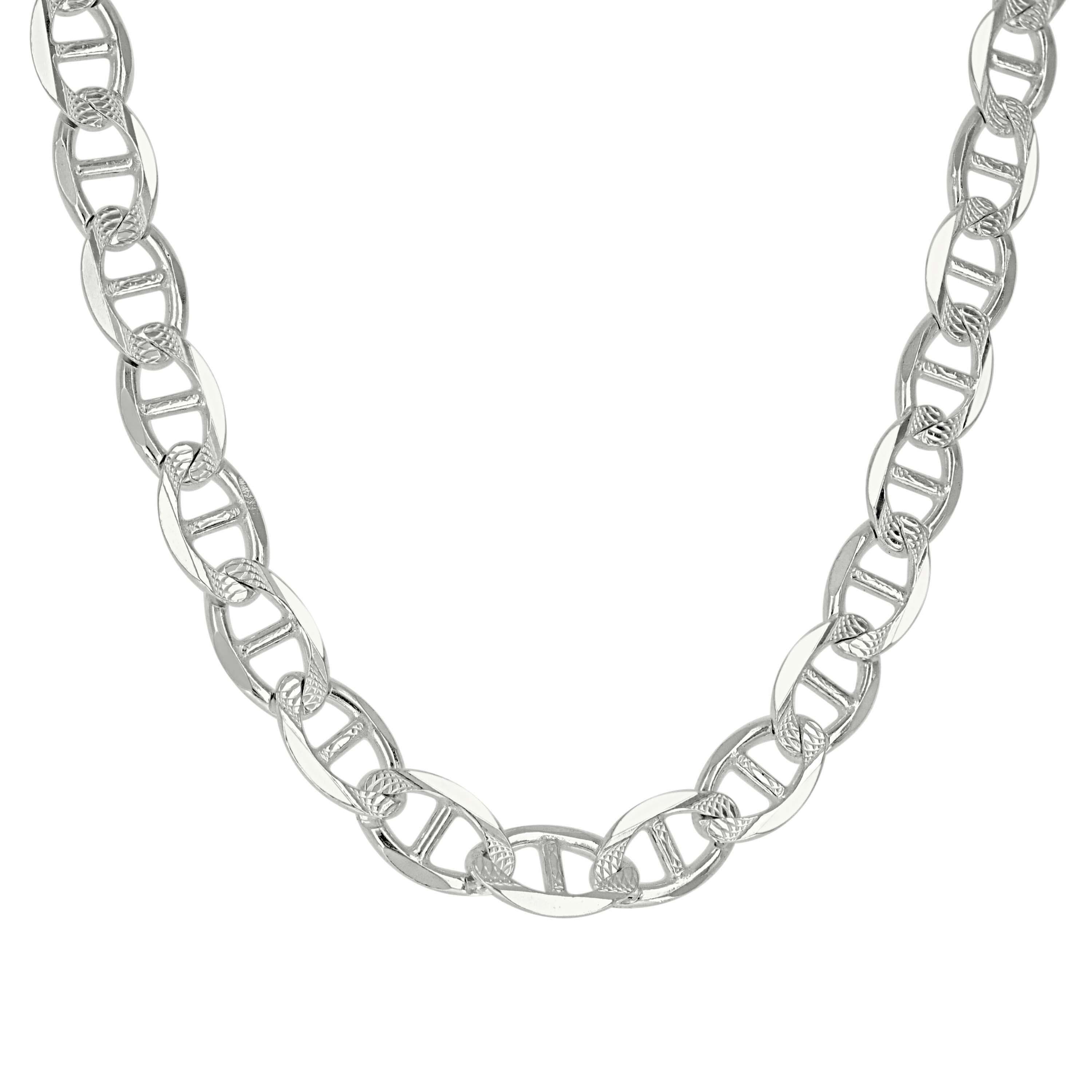 925 Sterling Silver Solid Pave Classic Mariner Silver Chain 080 3mm