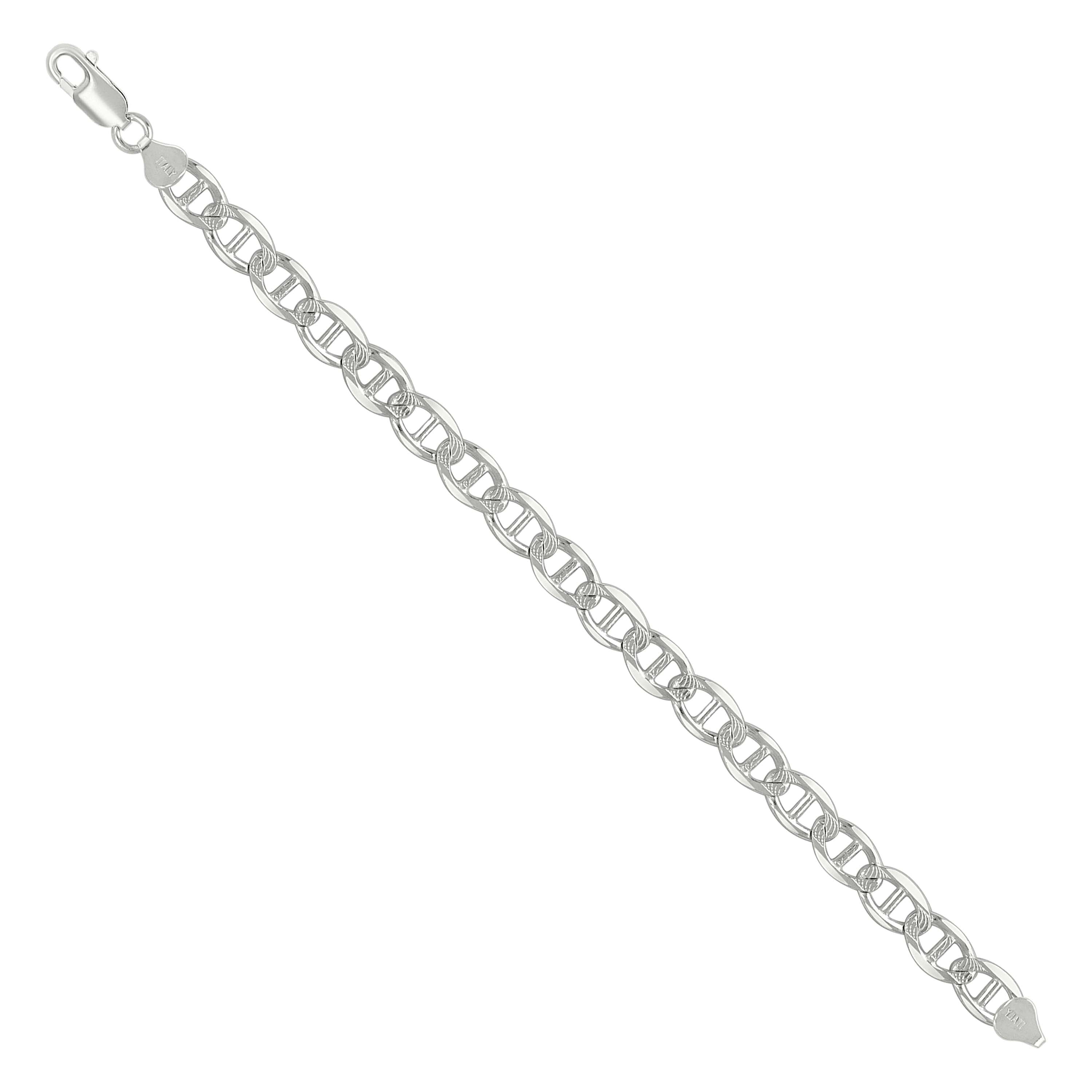 925 Sterling Silver Solid Pave Classic Mariner Silver Chain 080 3mm