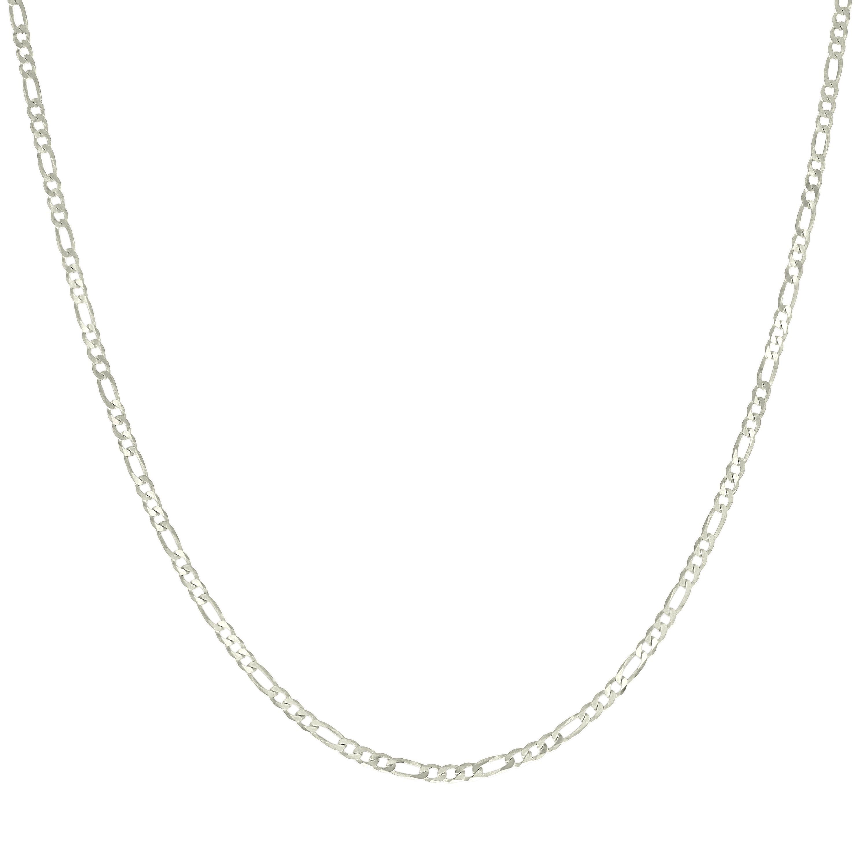 925 Sterling Silver Pave Super Flat Figaro Chain Two Tone 080 2.6mm