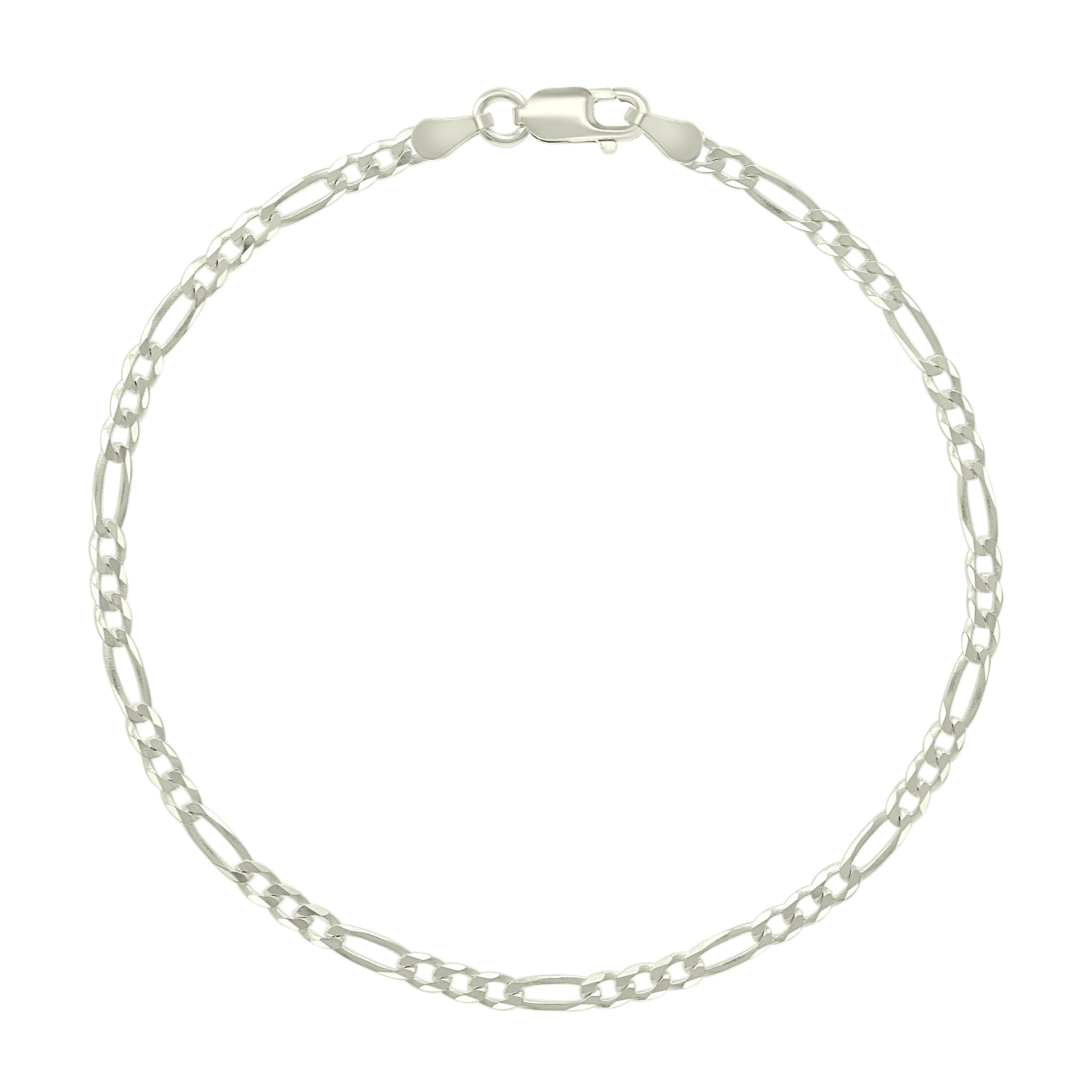 925 Sterling Silver Pave Super Flat Figaro Chain Two Tone 080 2.6mm