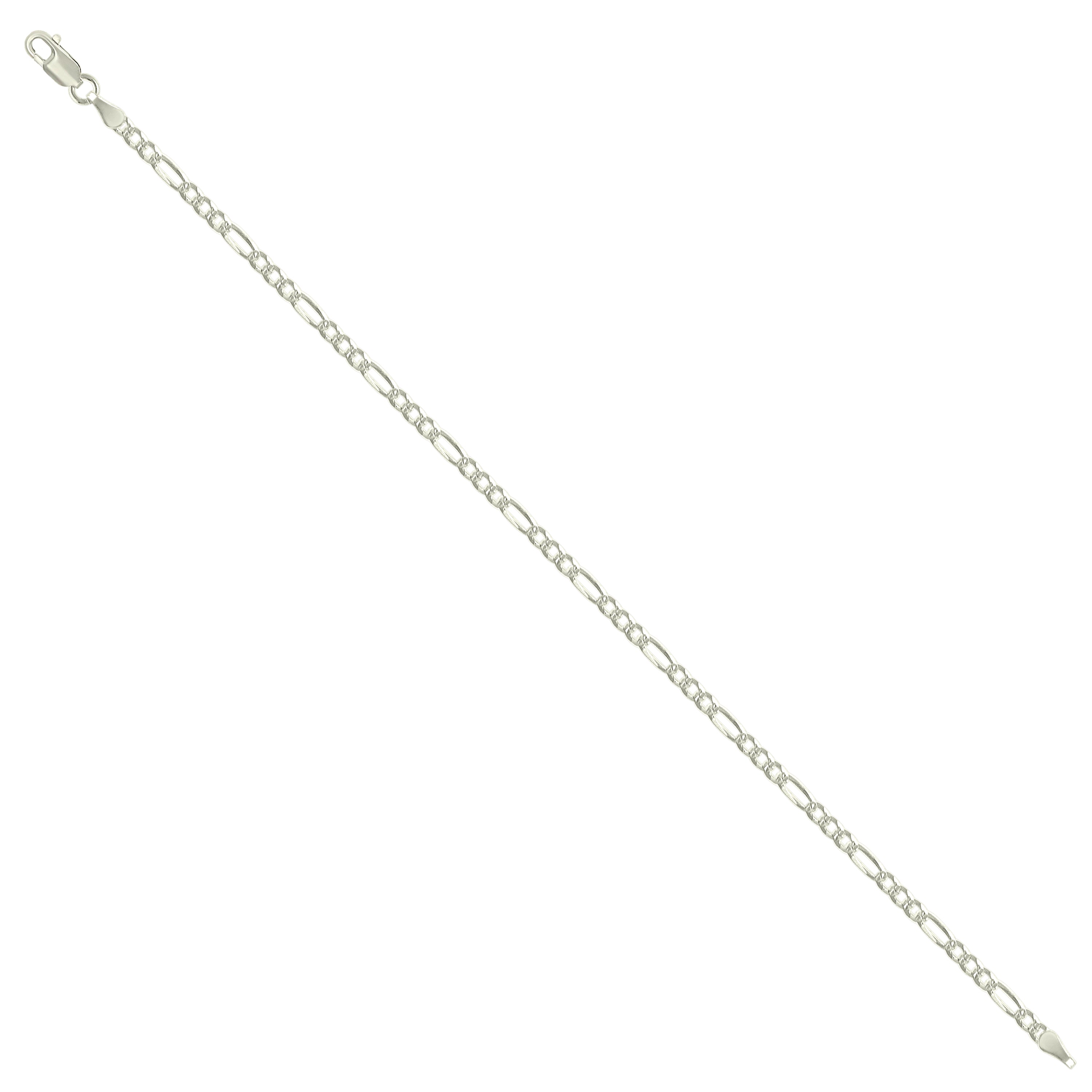 925 Sterling Silver Pave Super Flat Figaro Chain Two Tone 080 2.6mm