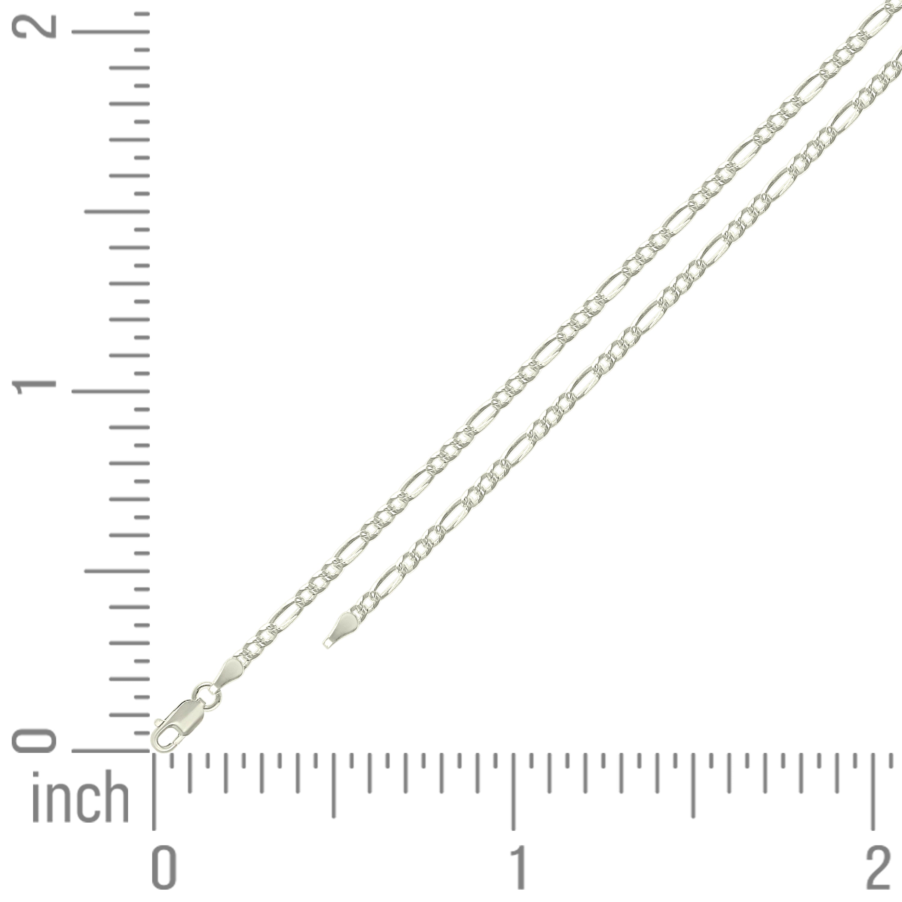 925 Sterling Silver Pave Super Flat Figaro Chain Two Tone 080 2.6mm