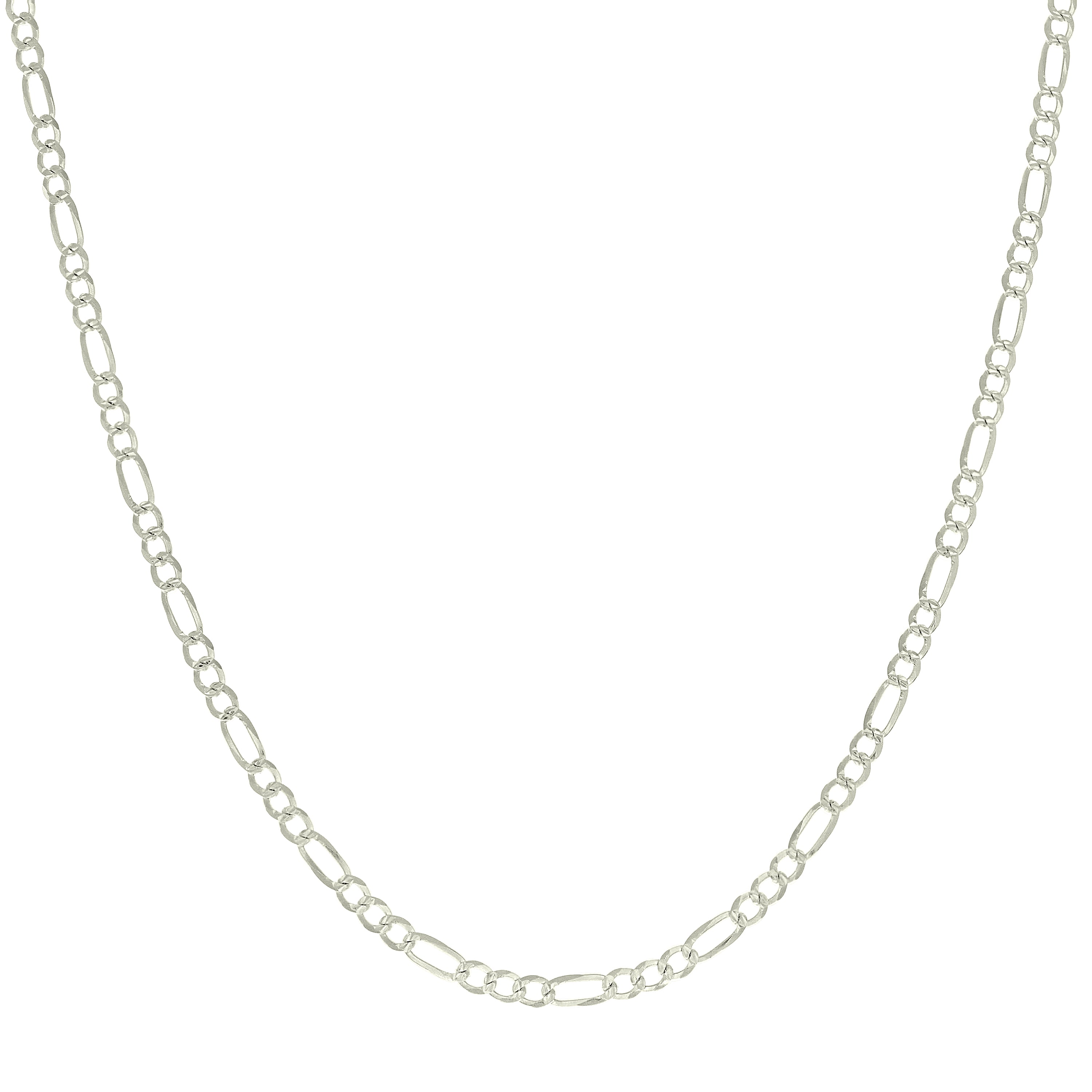 925 Sterling Silver Pave Super Flat Figaro Chain Two Tone 080 2.6mm