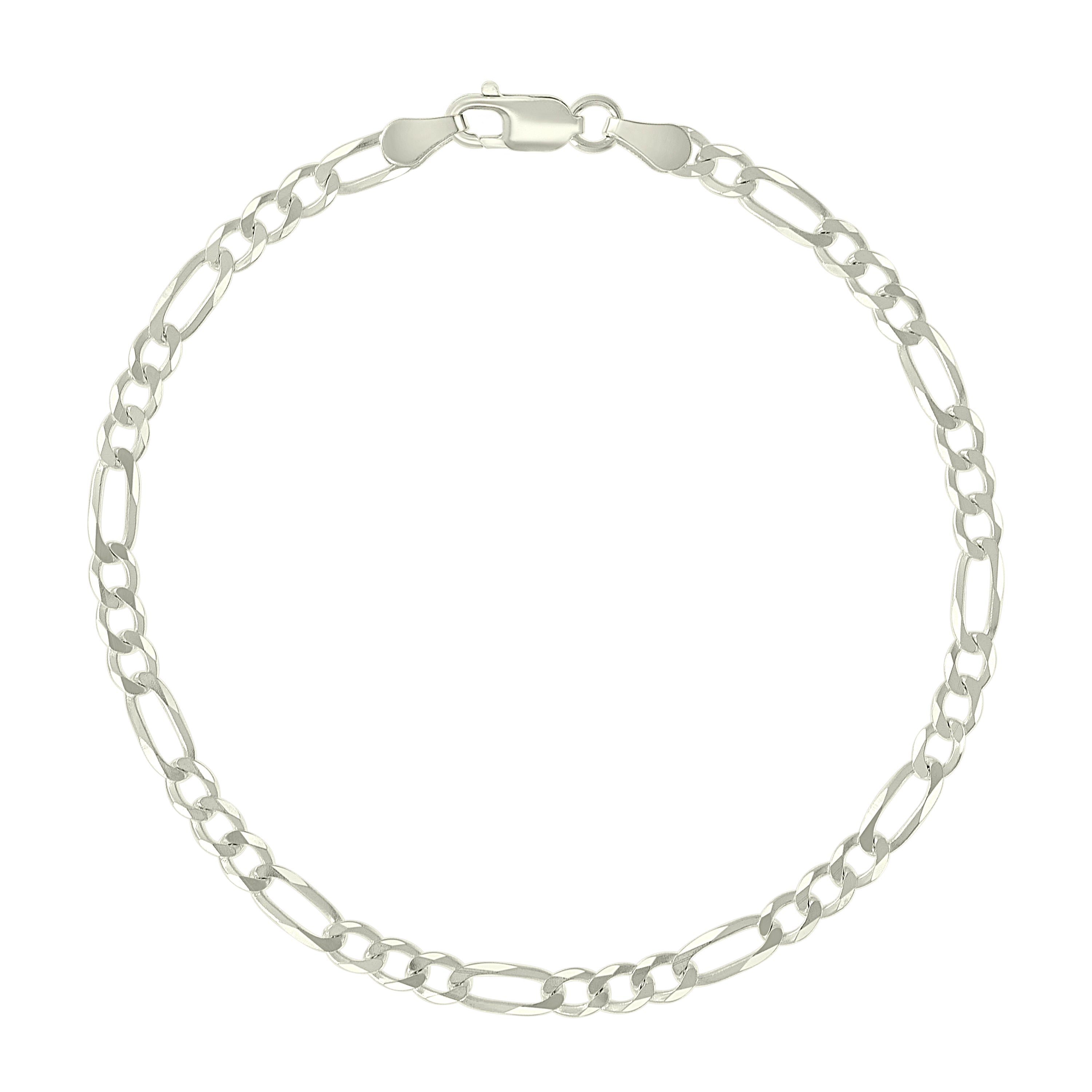 925 Sterling Silver Pave Super Flat Figaro Chain Two Tone 080 2.6mm