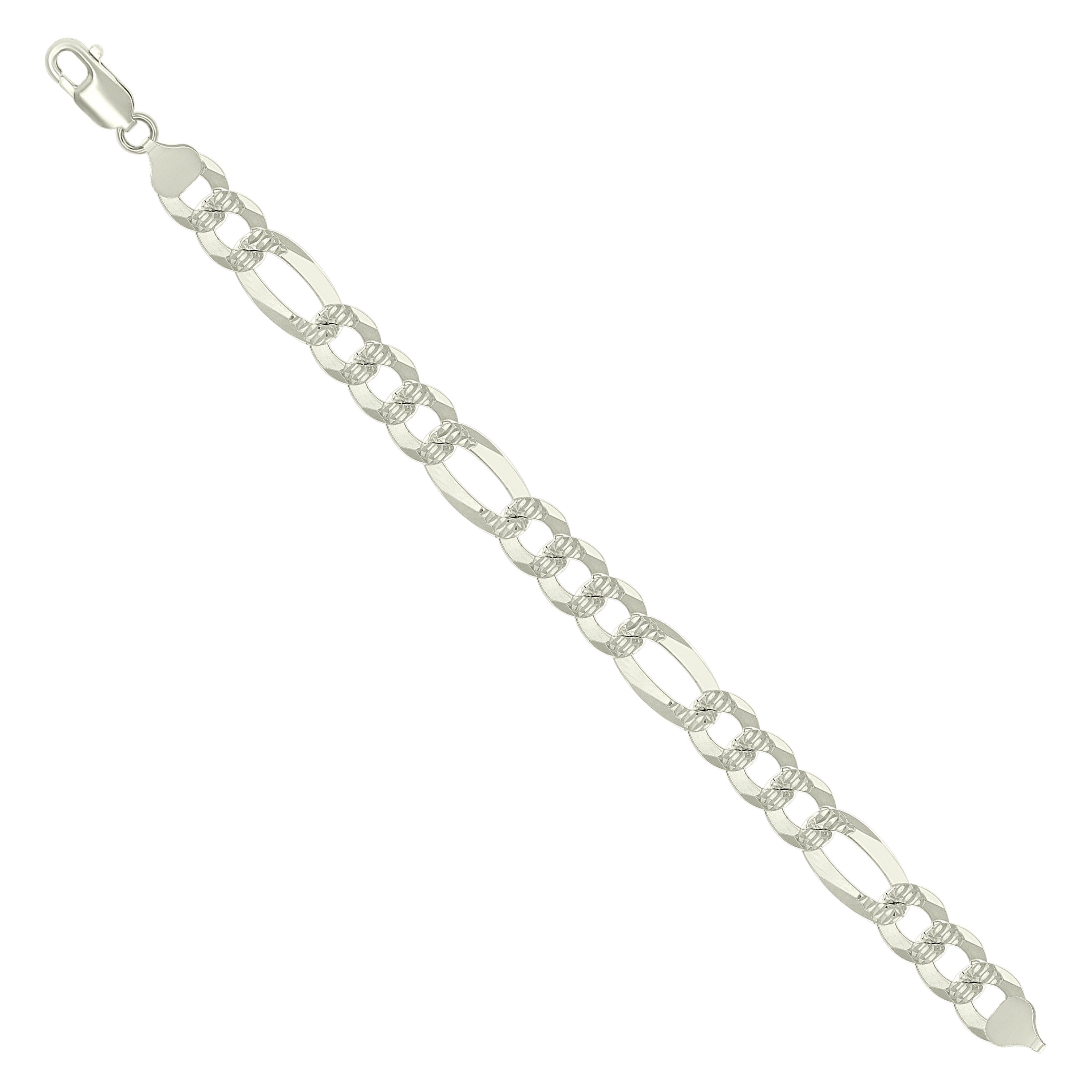 925 Sterling Silver Pave Super Flat Figaro Chain Two Tone 080 2.6mm