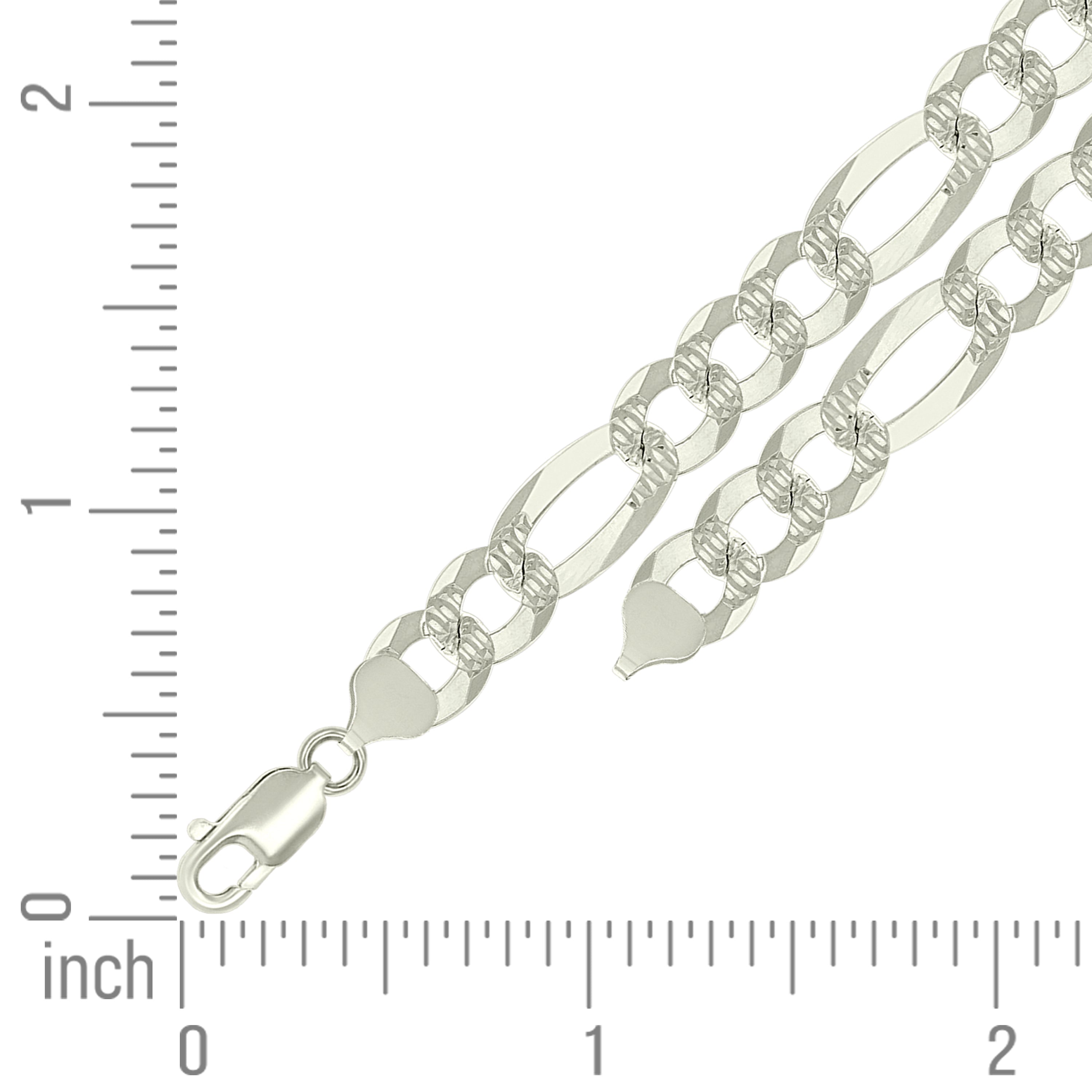 925 Sterling Silver Pave Super Flat Figaro Chain Two Tone 080 2.6mm