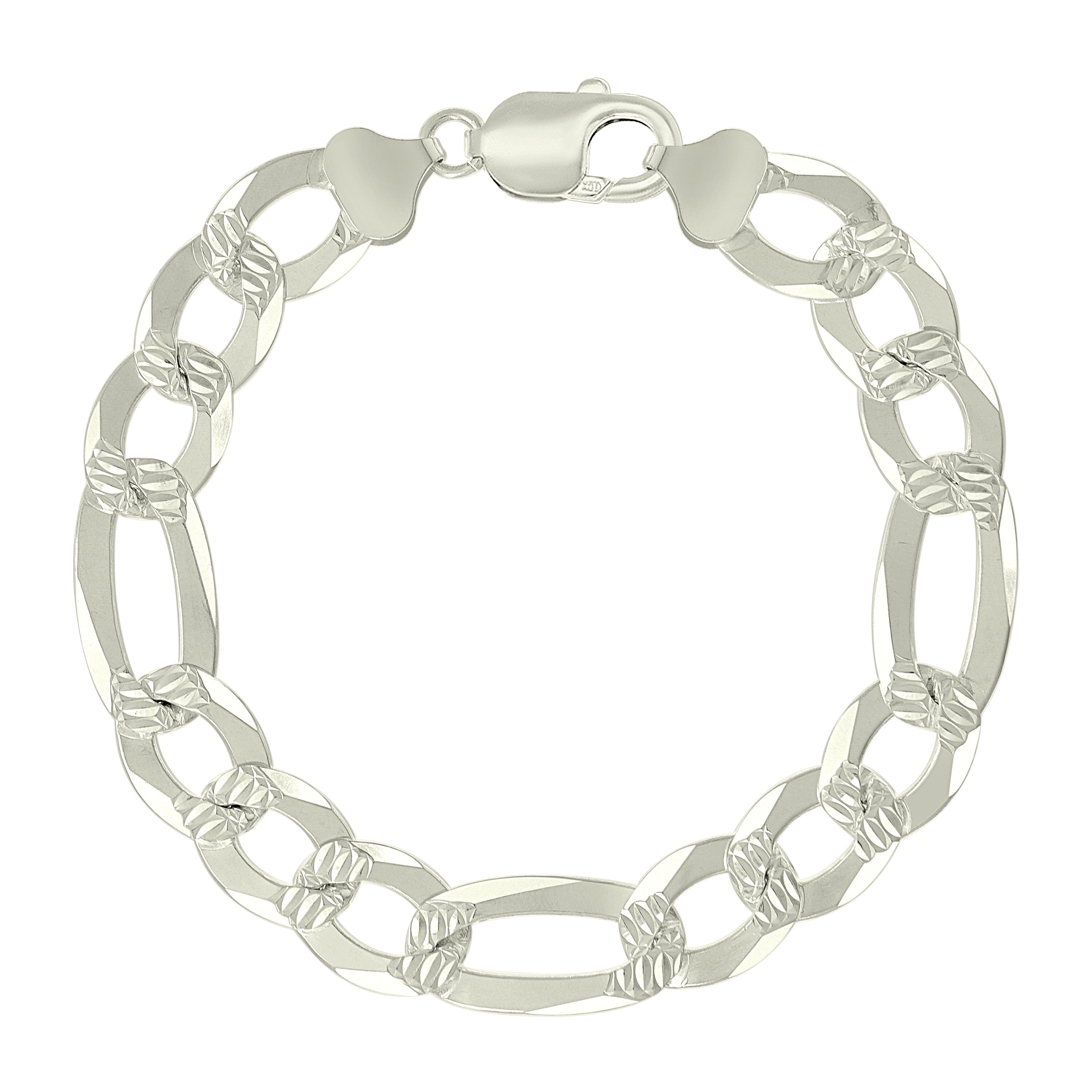 925 Sterling Silver Pave Super Flat Figaro Chain Two Tone 080 2.6mm