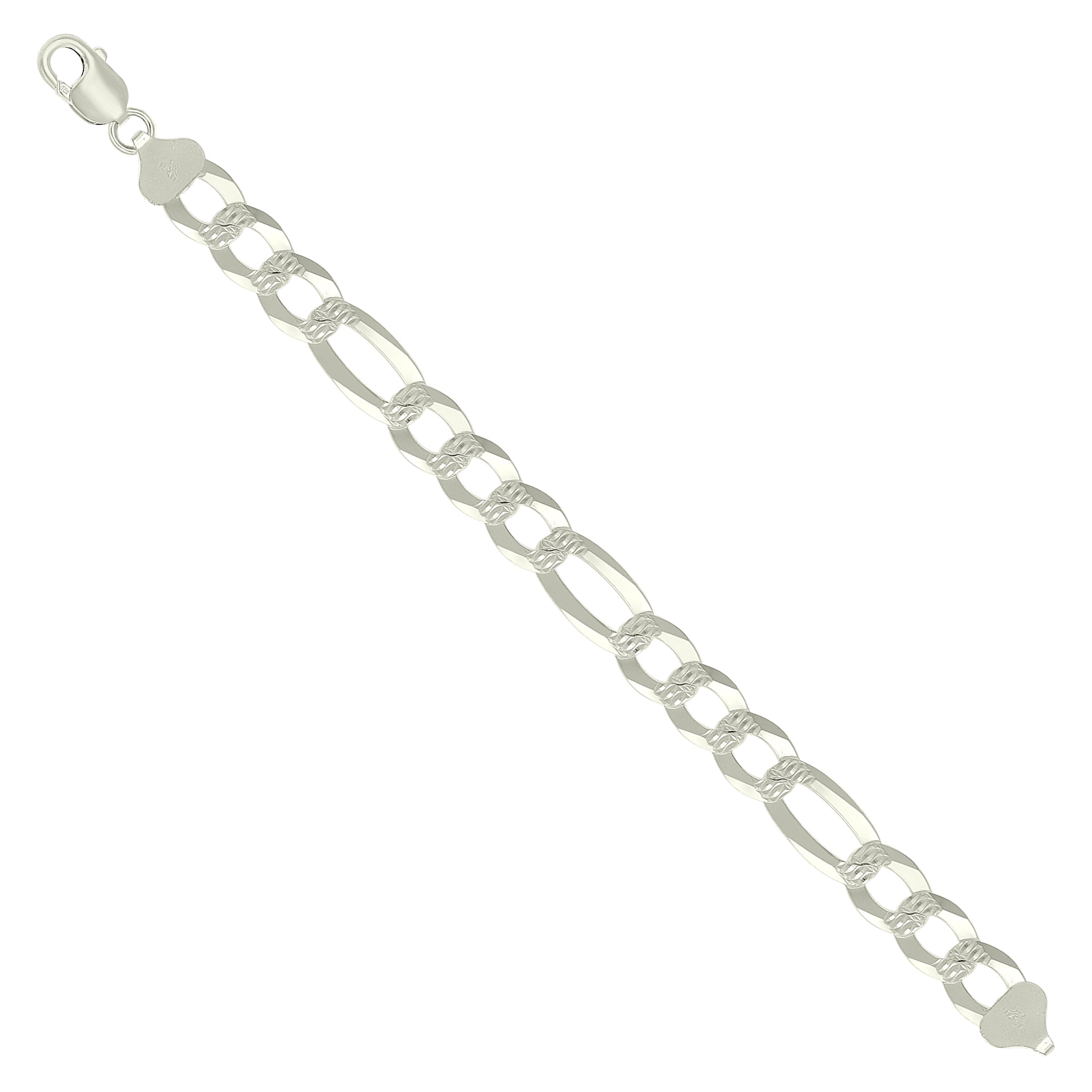 925 Sterling Silver Pave Super Flat Figaro Chain Two Tone 080 2.6mm