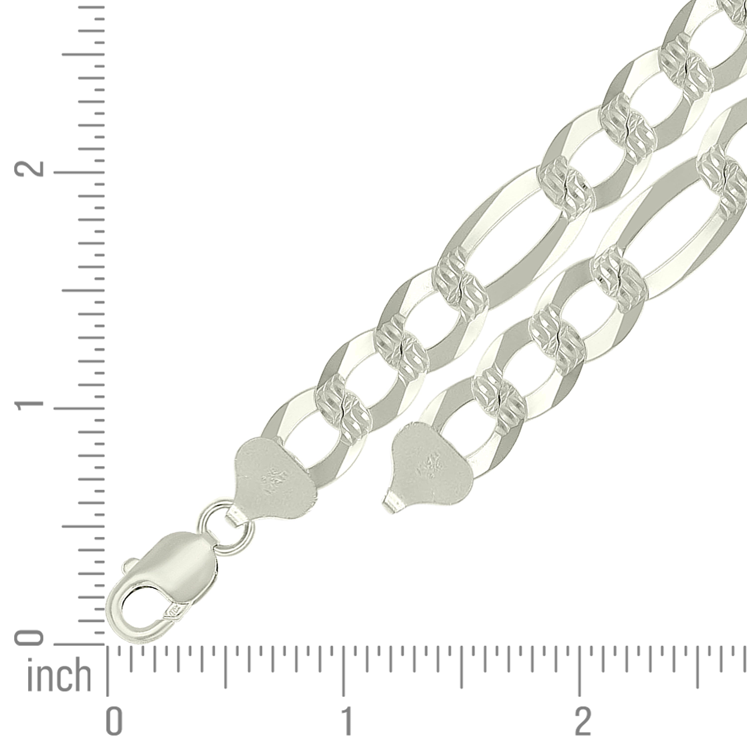 925 Sterling Silver Pave Super Flat Figaro Chain Two Tone 080 2.6mm