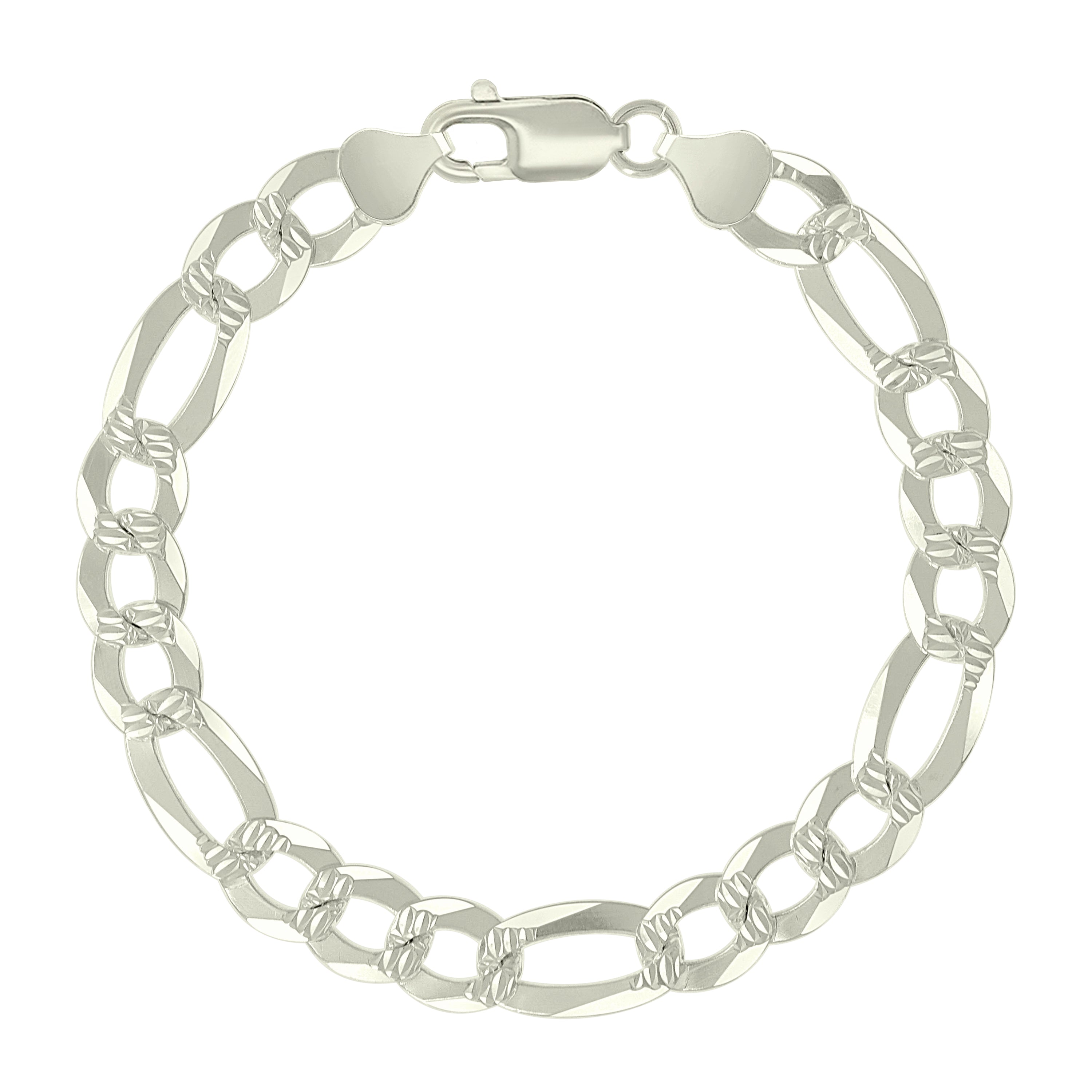 925 Sterling Silver Pave Super Flat Figaro Chain Two Tone 080 2.6mm