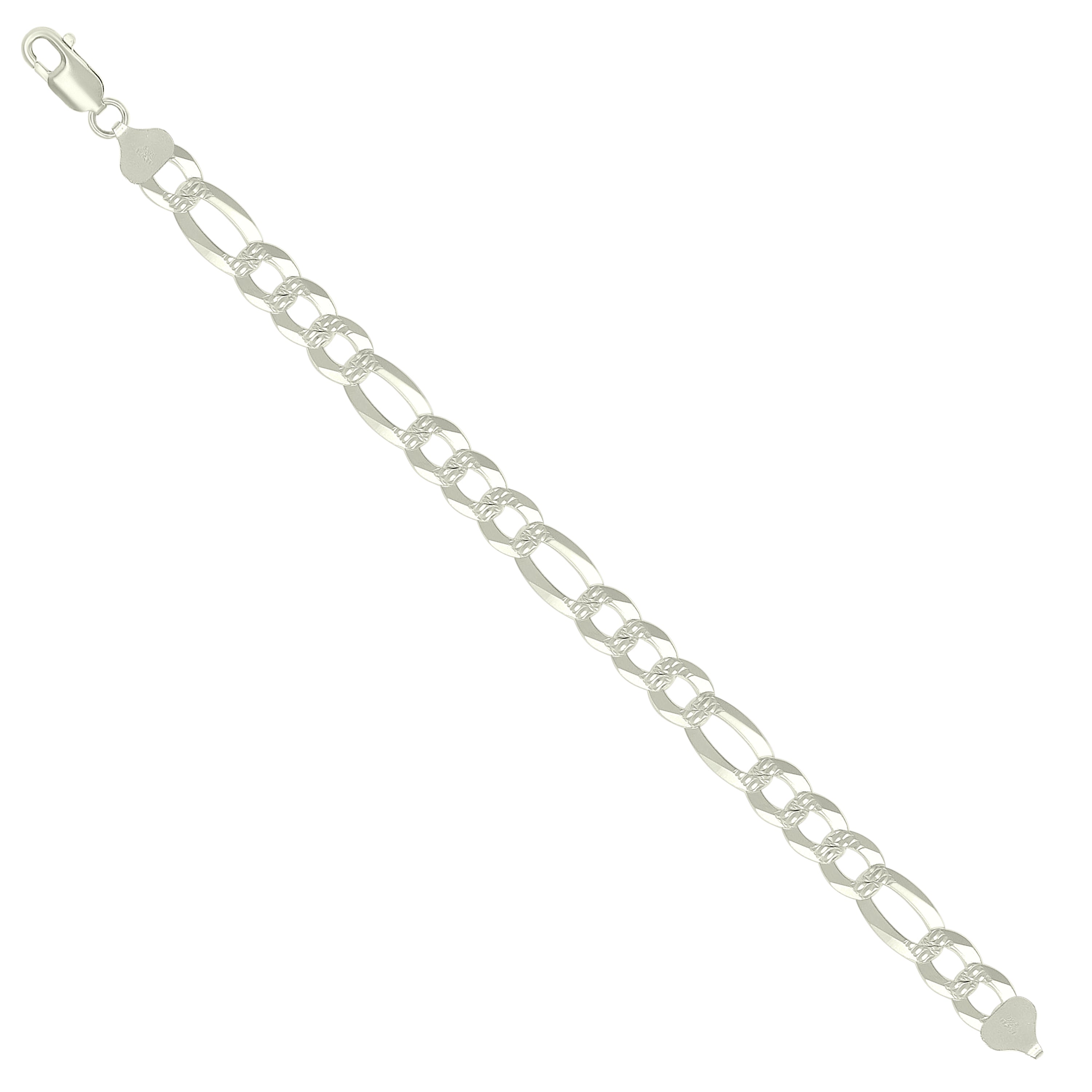 925 Sterling Silver Pave Super Flat Figaro Chain Two Tone 080 2.6mm