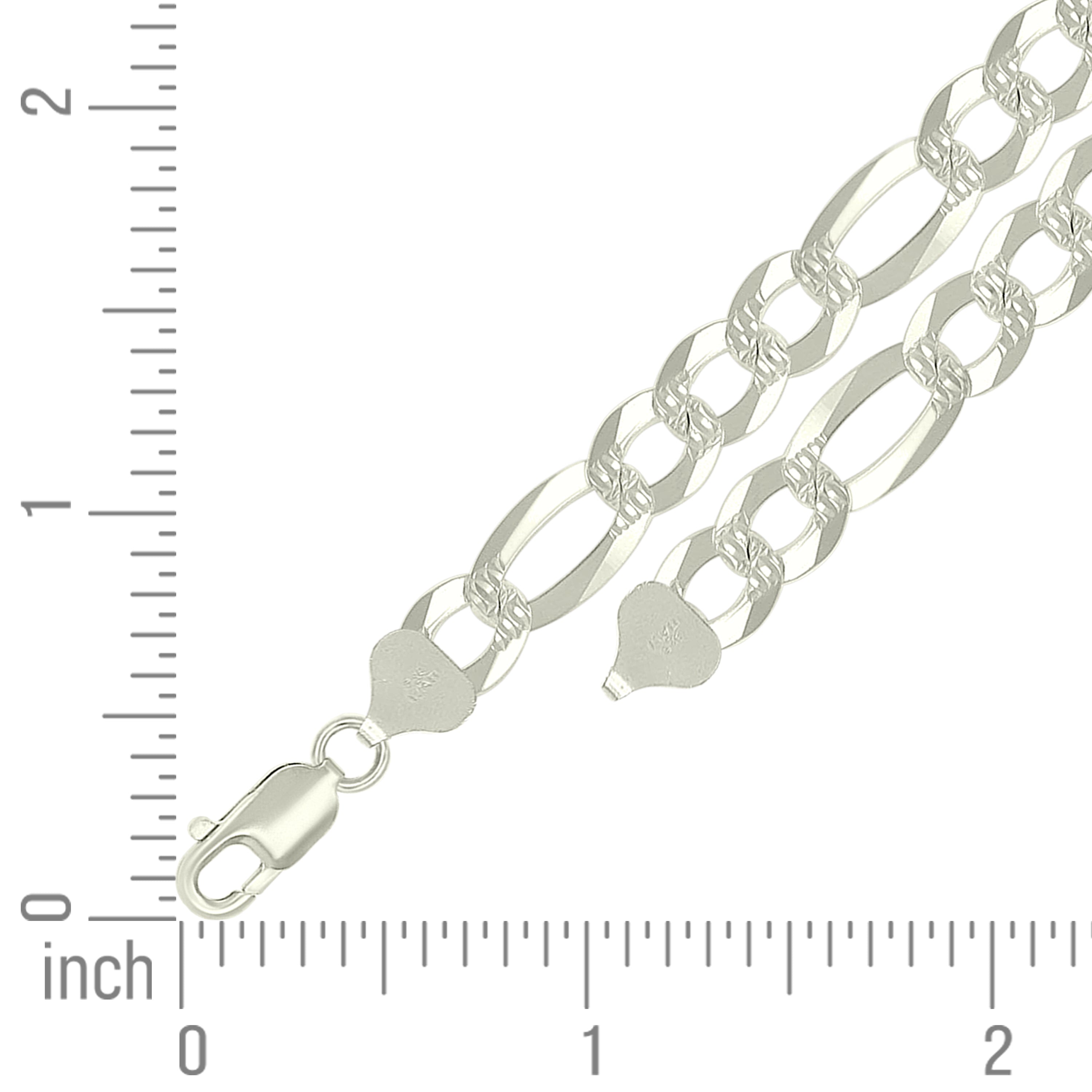 925 Sterling Silver Pave Super Flat Figaro Chain Two Tone 080 2.6mm