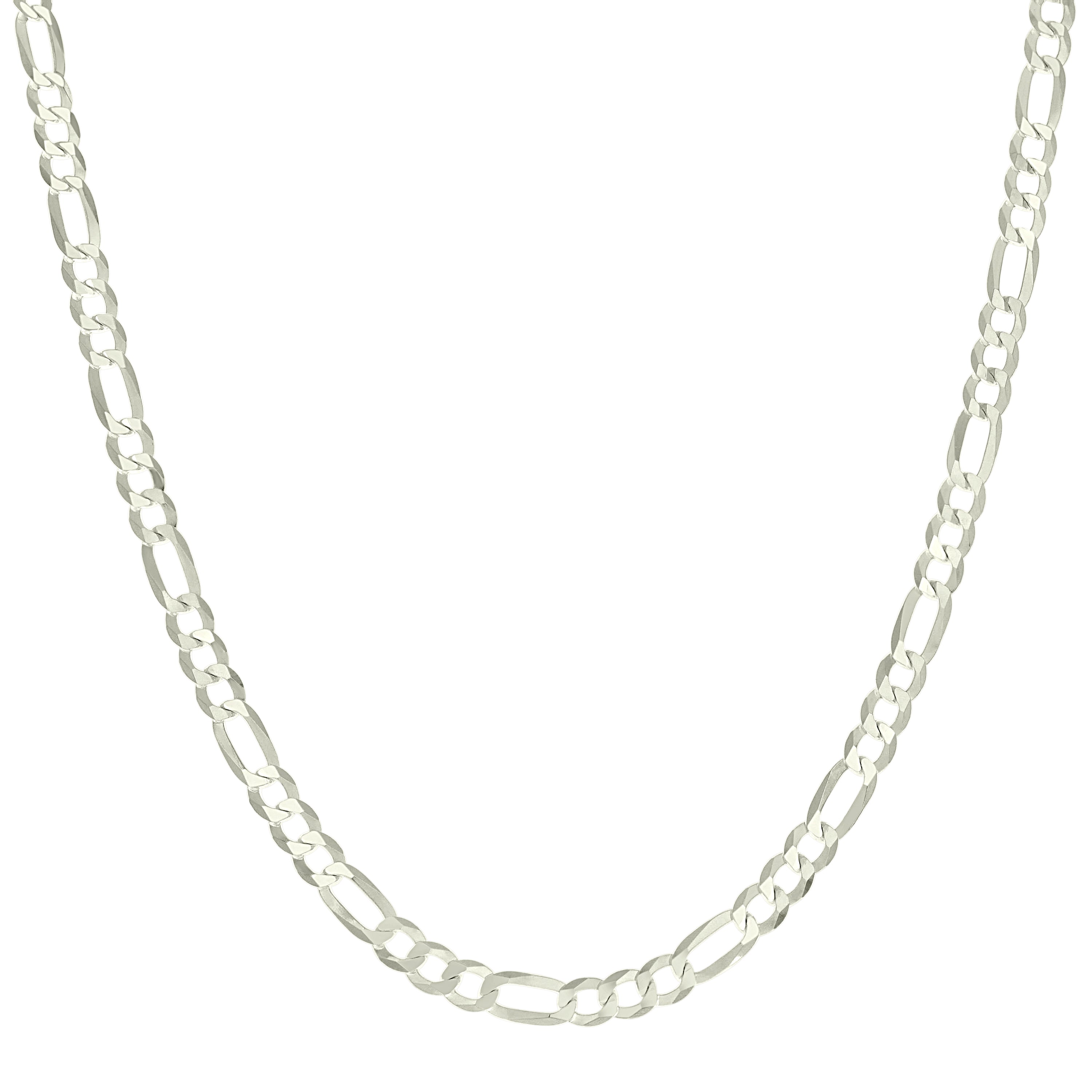 925 Sterling Silver Pave Super Flat Figaro Chain Two Tone 080 2.6mm