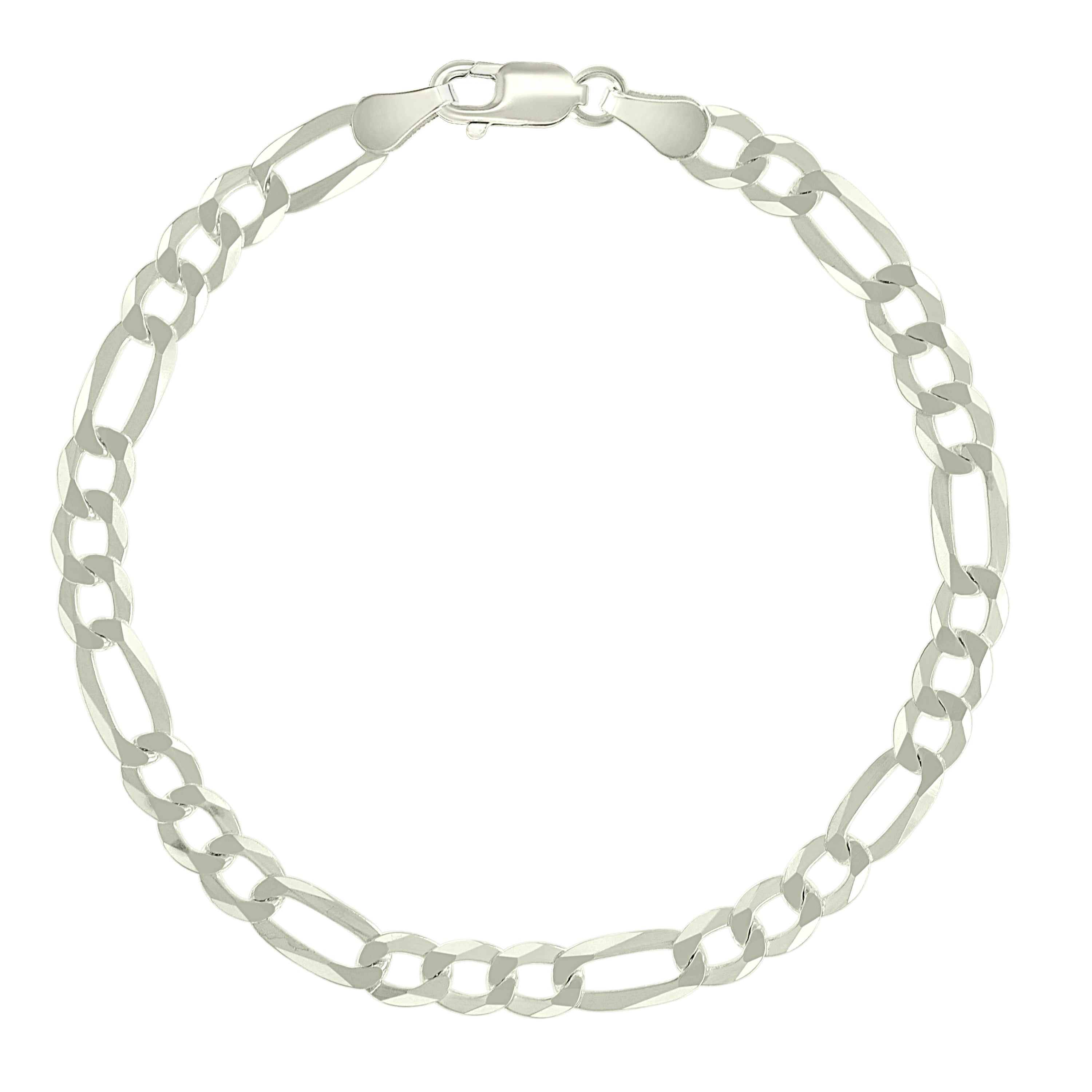 925 Sterling Silver Pave Super Flat Figaro Chain Two Tone 080 2.6mm