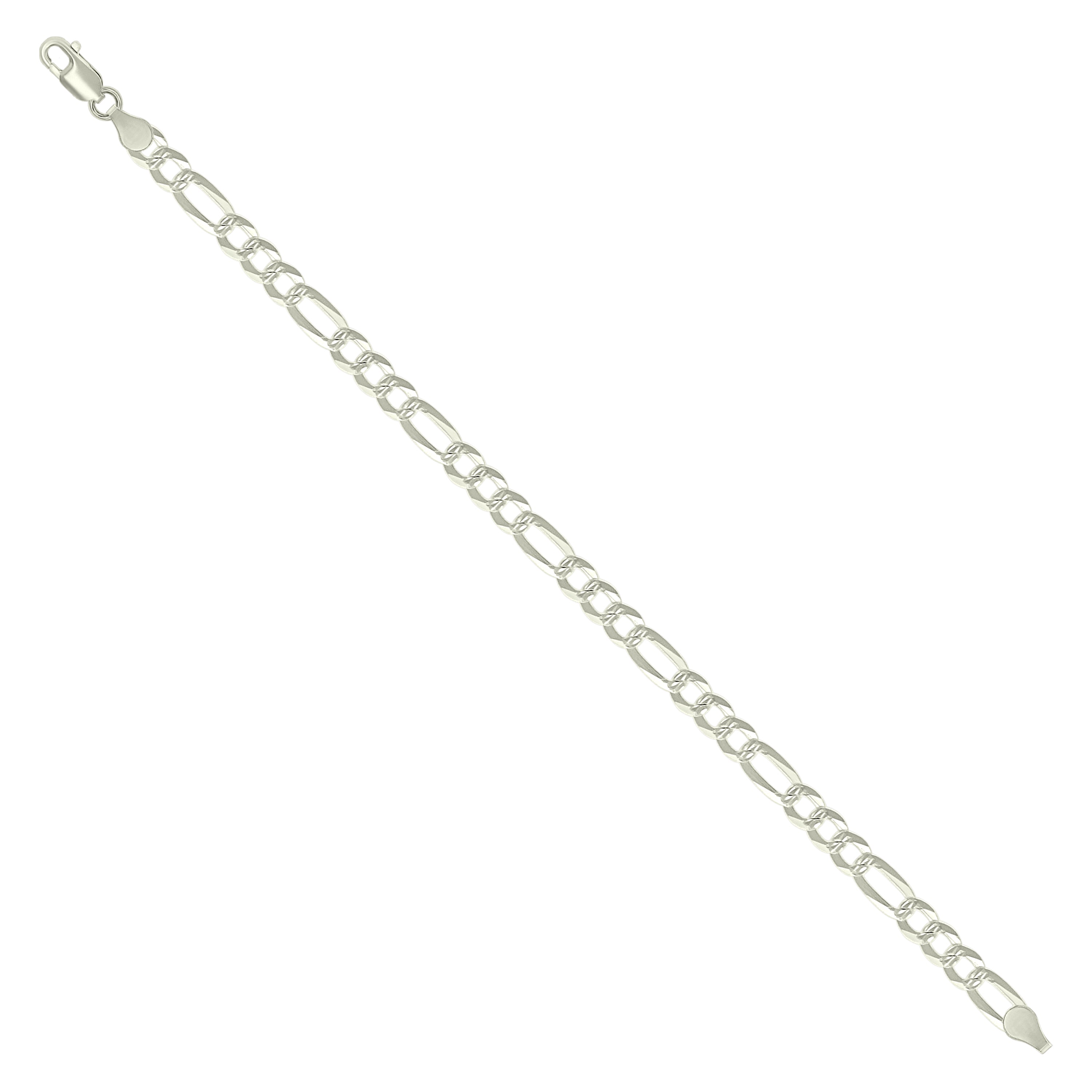 925 Sterling Silver Pave Super Flat Figaro Chain Two Tone 080 2.6mm