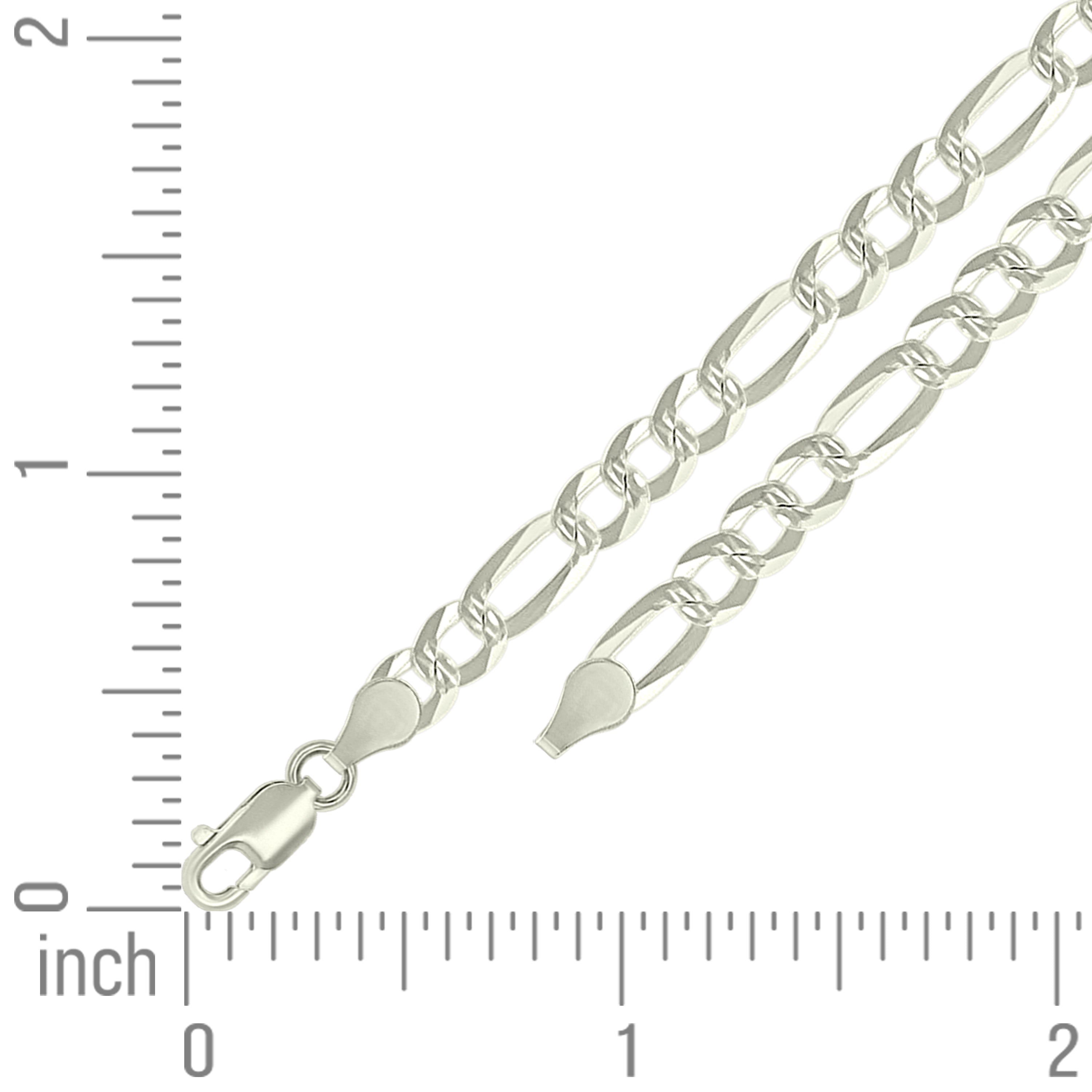 925 Sterling Silver Pave Super Flat Figaro Chain Two Tone 080 2.6mm