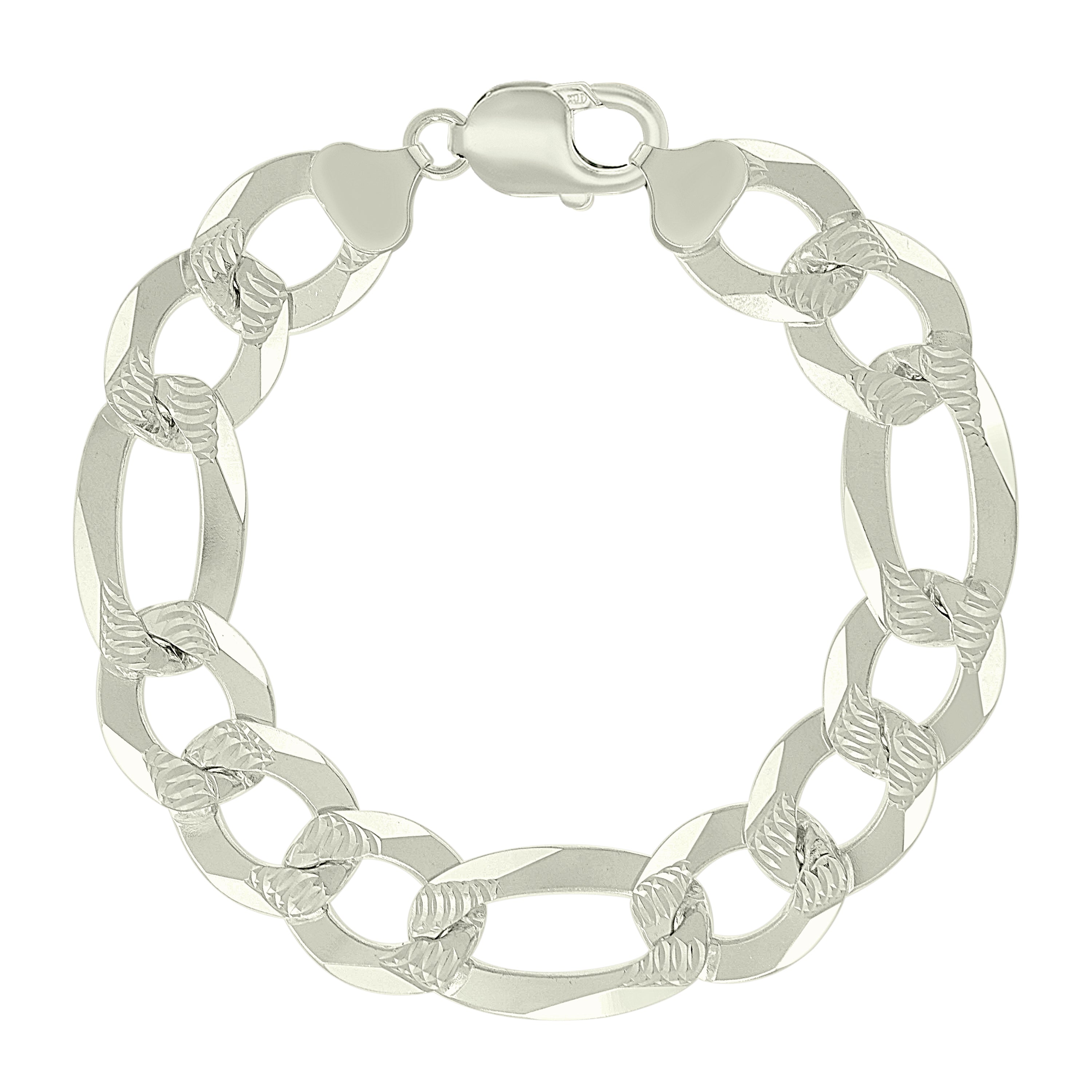 925 Sterling Silver Pave Super Flat Figaro Chain Two Tone 080 2.6mm