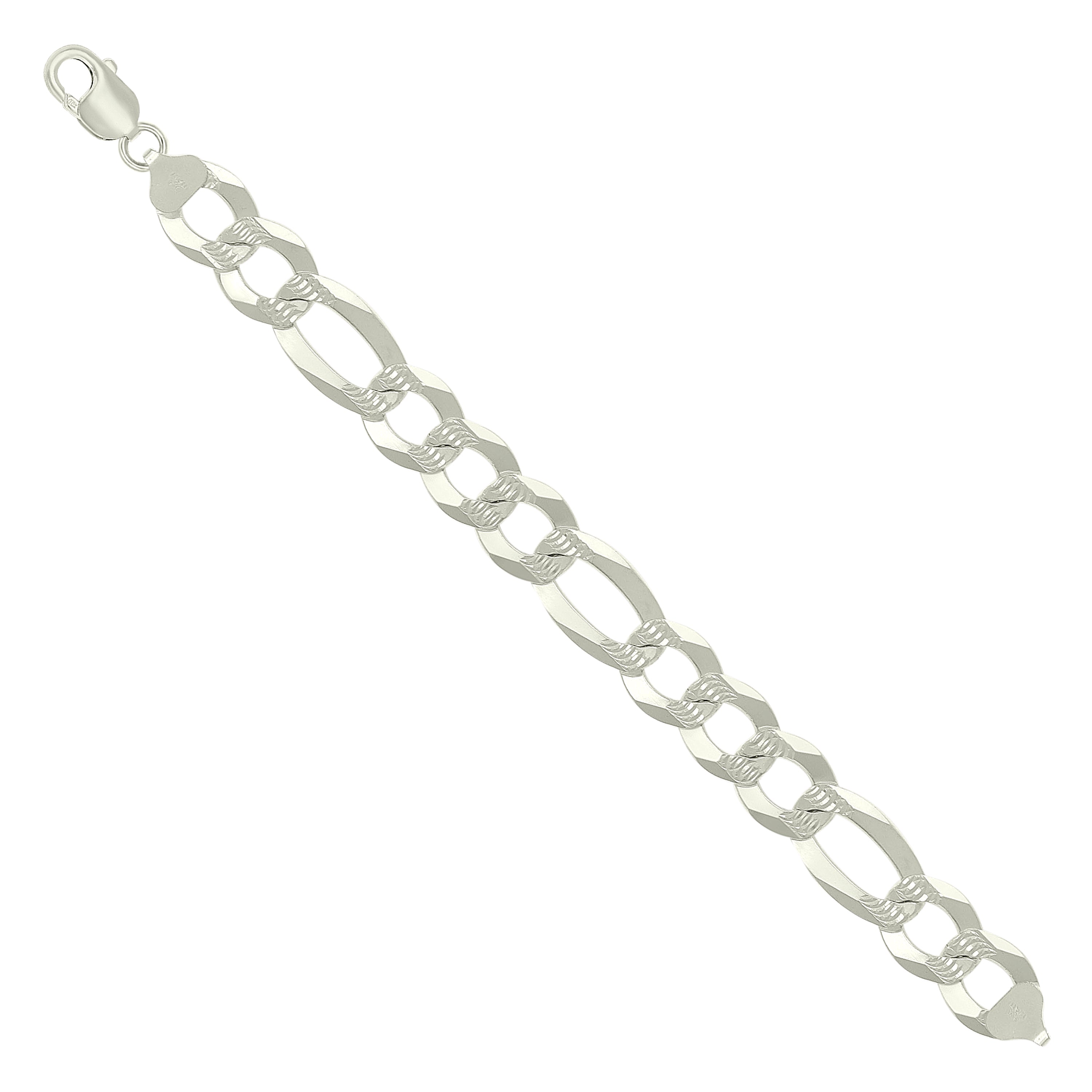 925 Sterling Silver Pave Super Flat Figaro Chain Two Tone 080 2.6mm