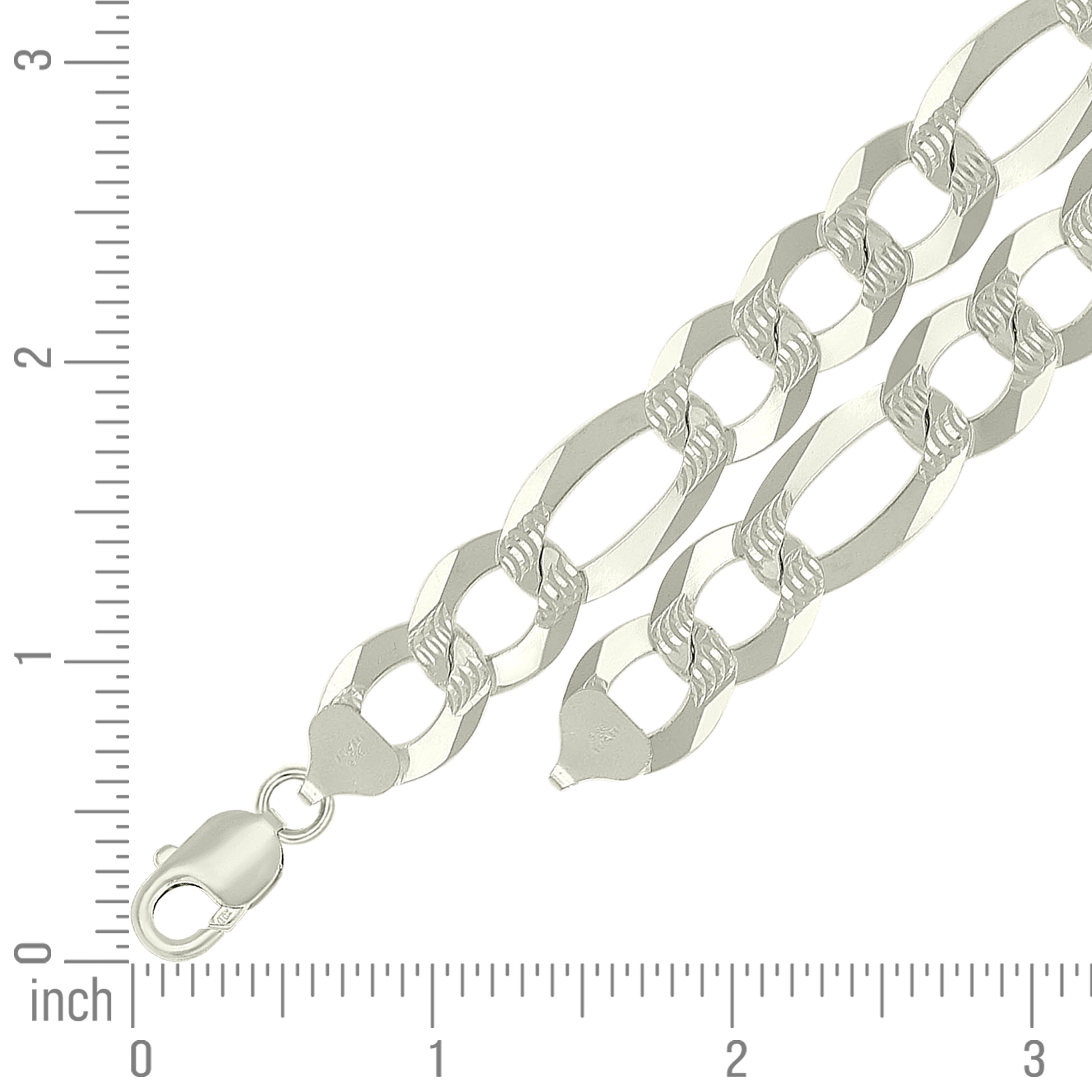 925 Sterling Silver Pave Super Flat Figaro Chain Two Tone 080 2.6mm