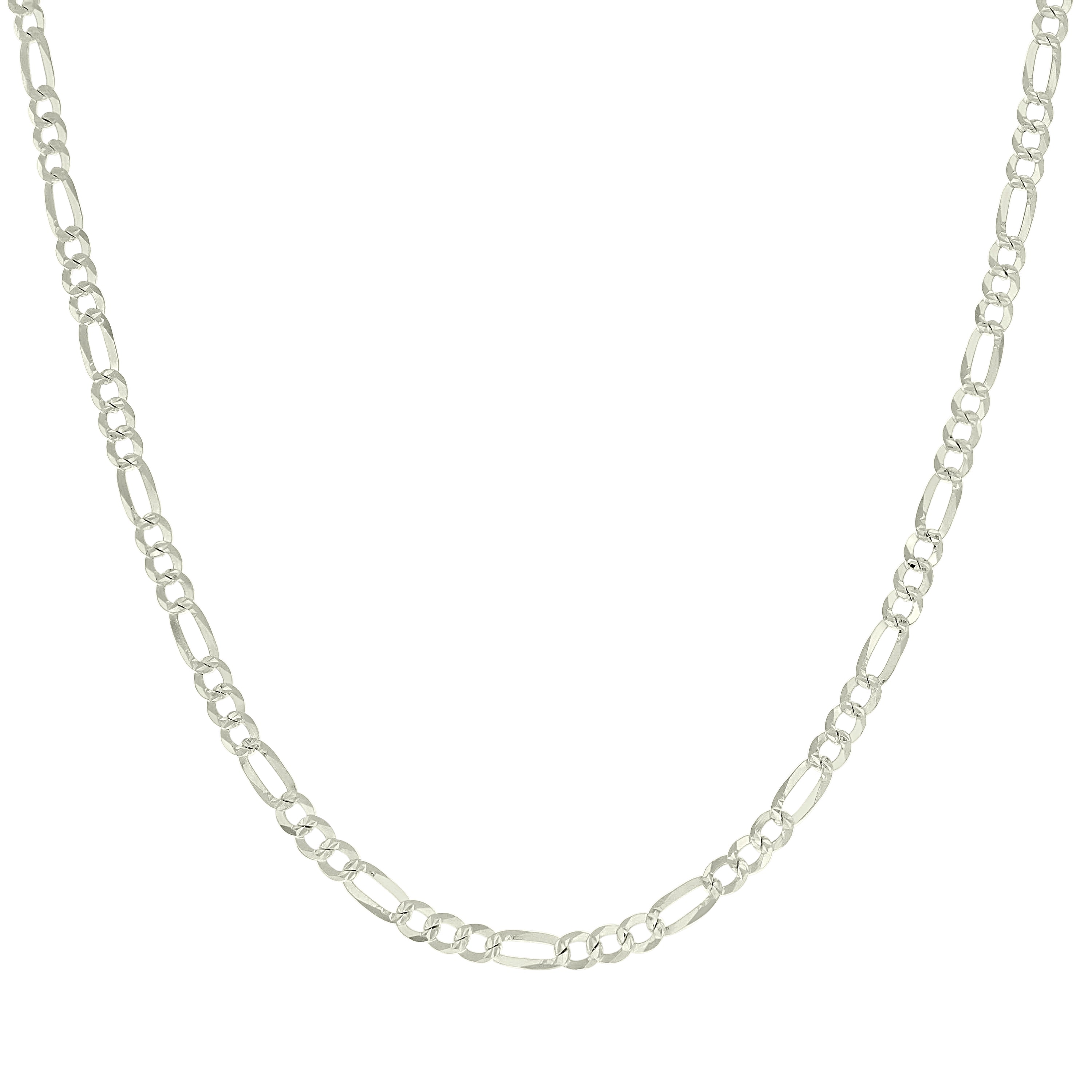 925 Sterling Silver Pave Super Flat Figaro Chain Two Tone 080 2.6mm