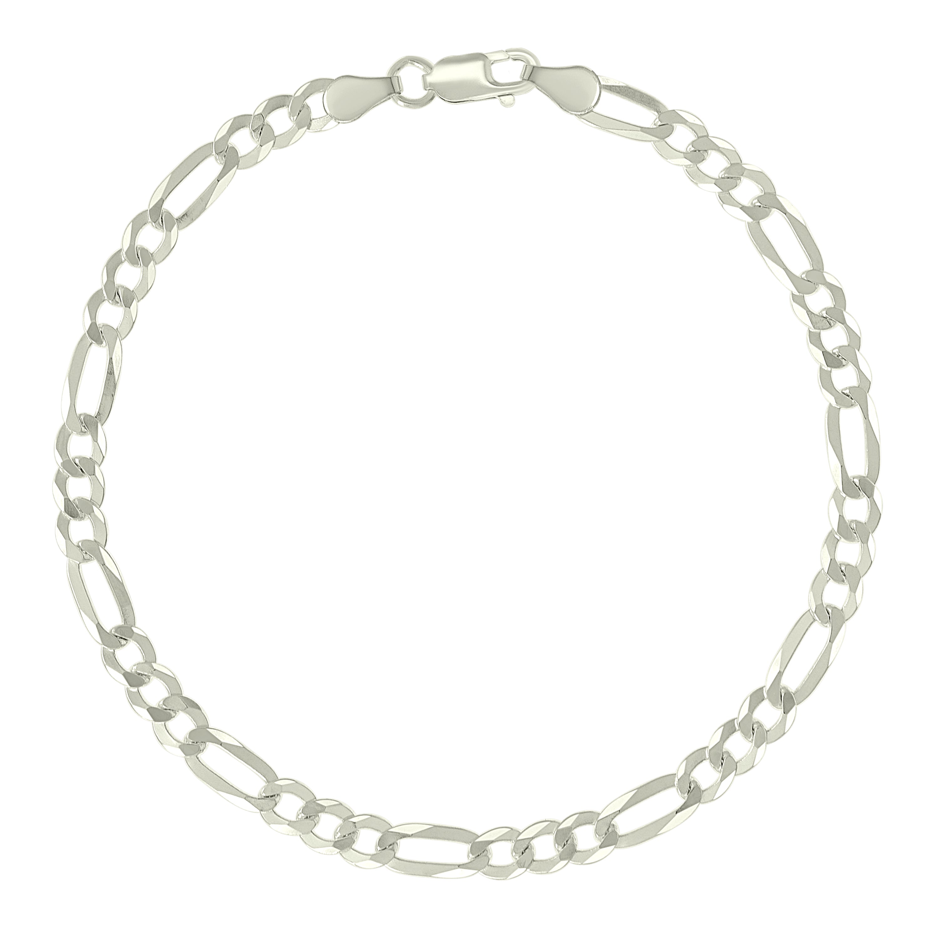 925 Sterling Silver Pave Super Flat Figaro Chain Two Tone 080 2.6mm