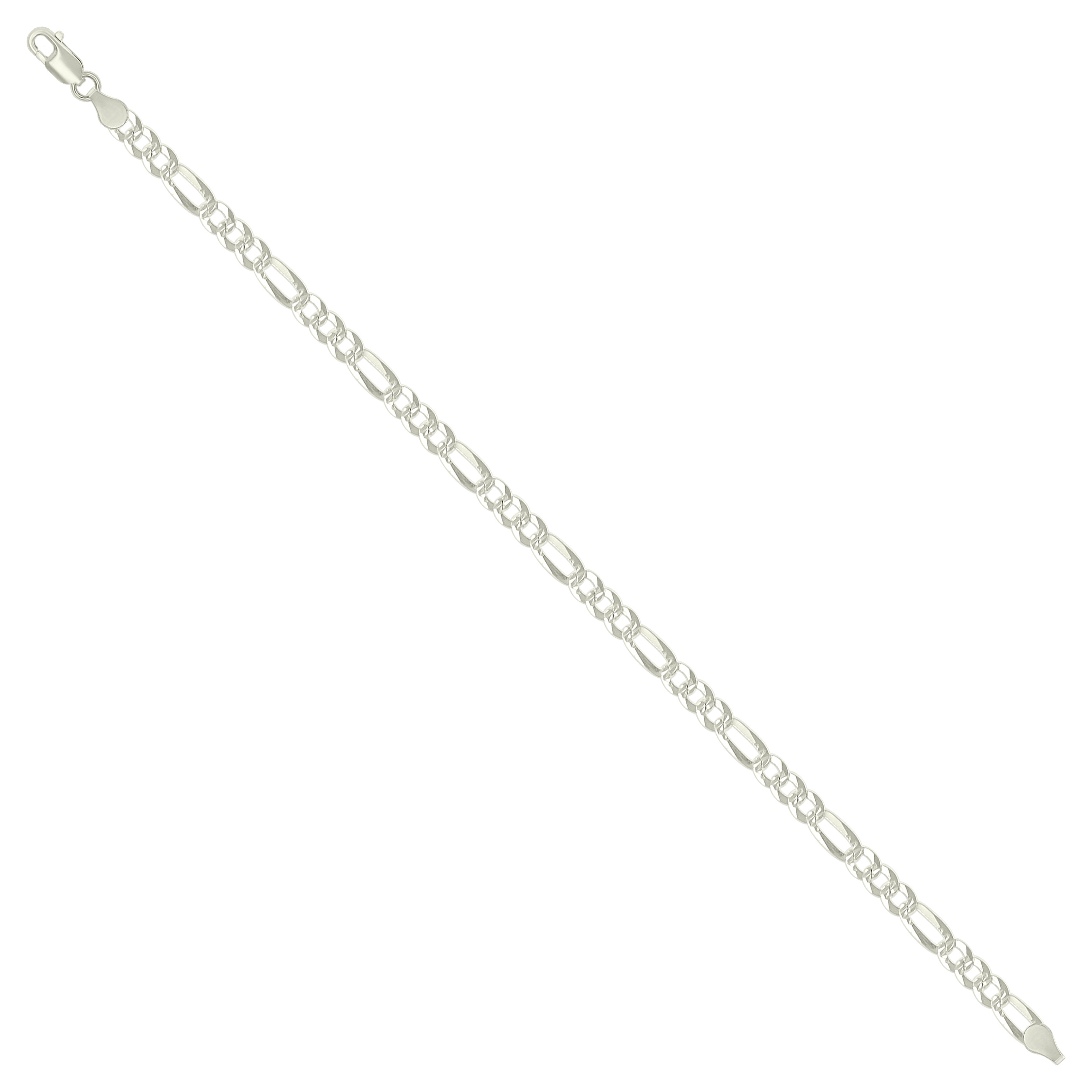 925 Sterling Silver Pave Super Flat Figaro Chain Two Tone 080 2.6mm